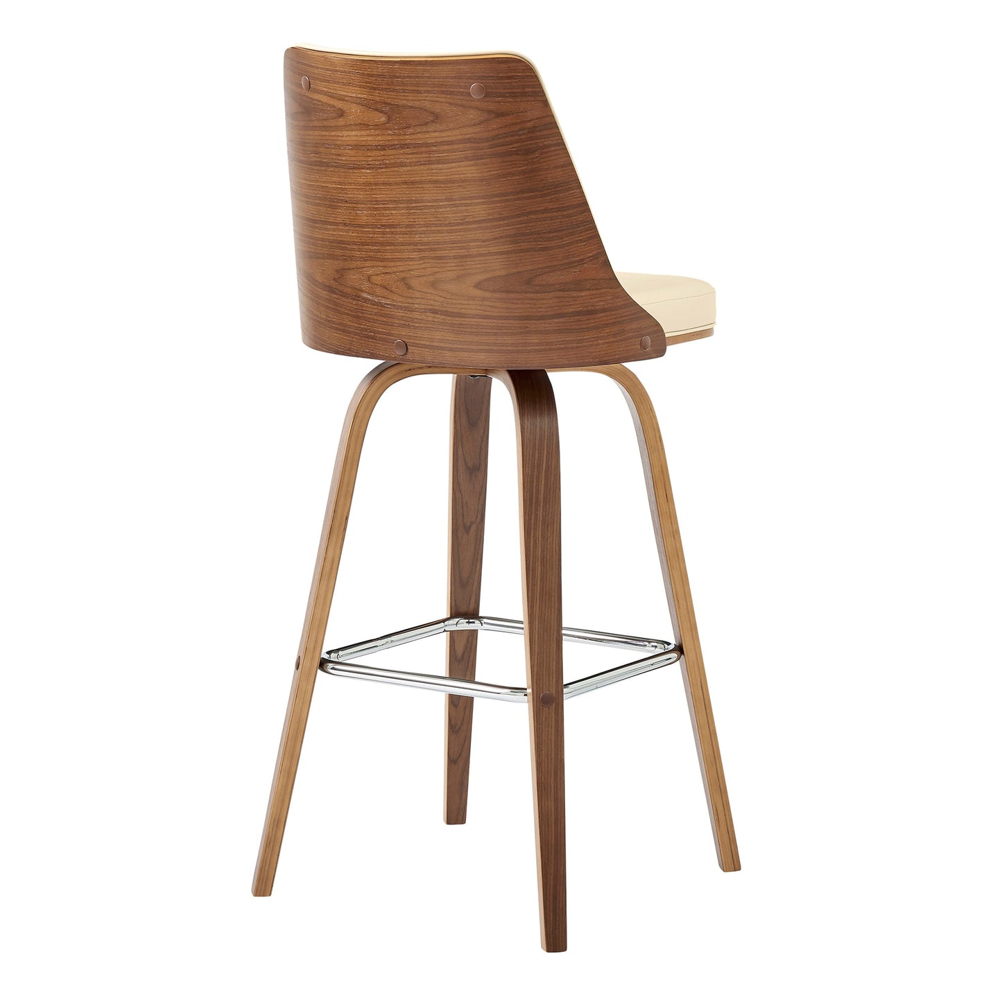 Nolte Swivel Counter and Bar Stool in Faux Leather and Walnut Wood