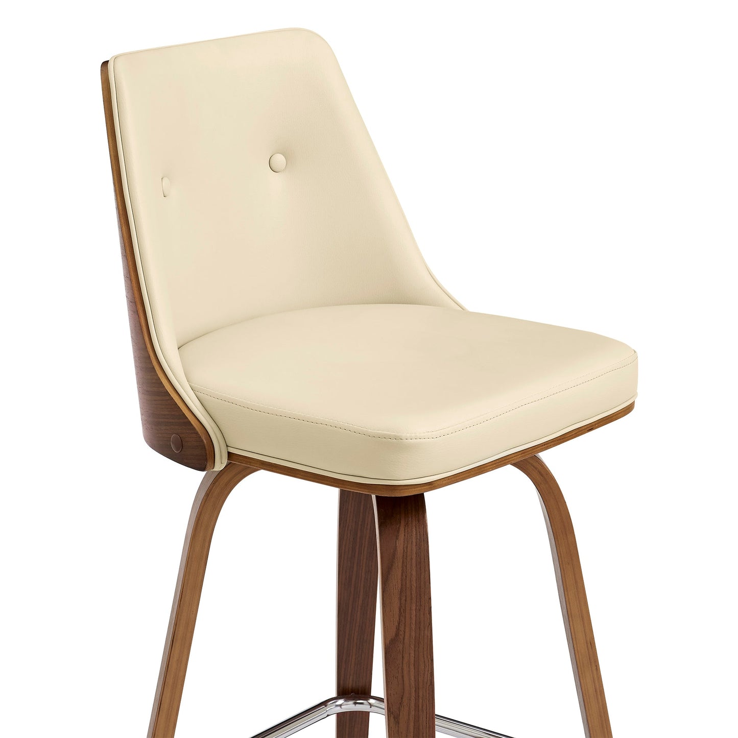 Nolte Swivel Counter and Bar Stool in Faux Leather and Walnut Wood