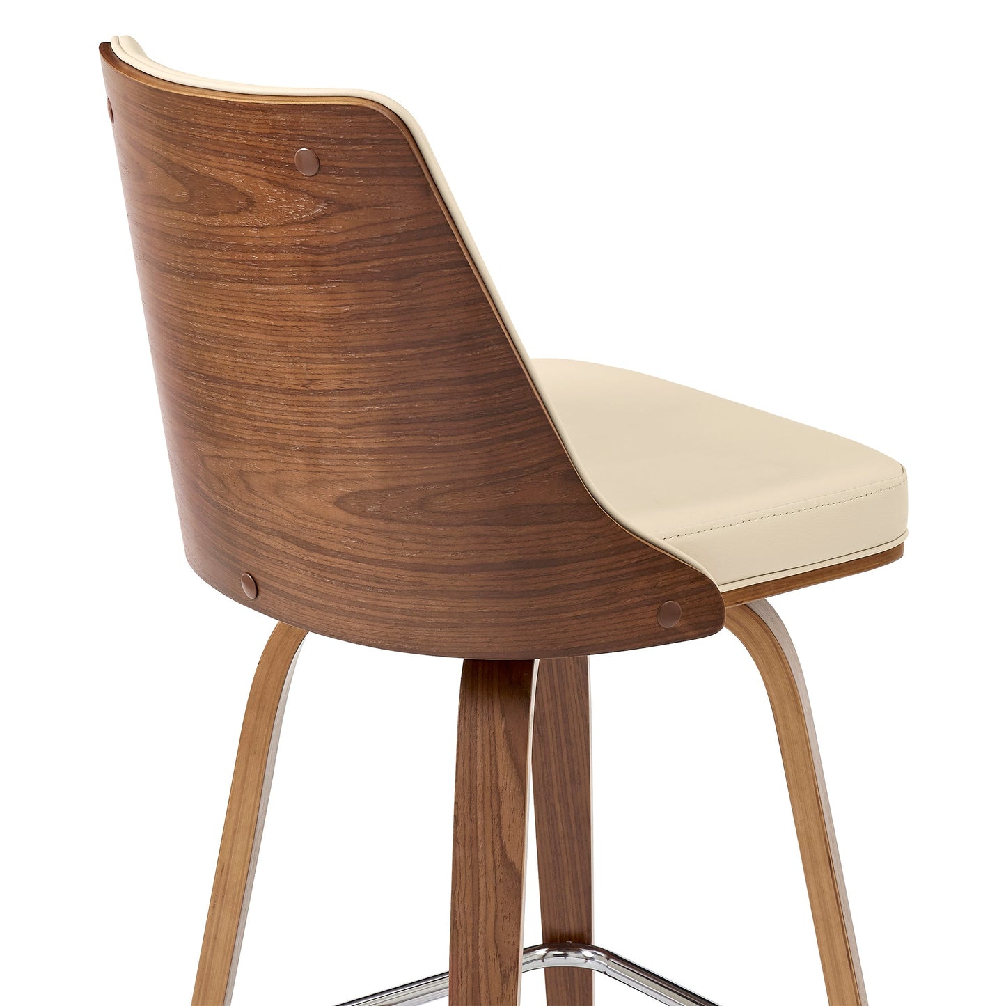 Nolte Swivel Counter and Bar Stool in Faux Leather and Walnut Wood