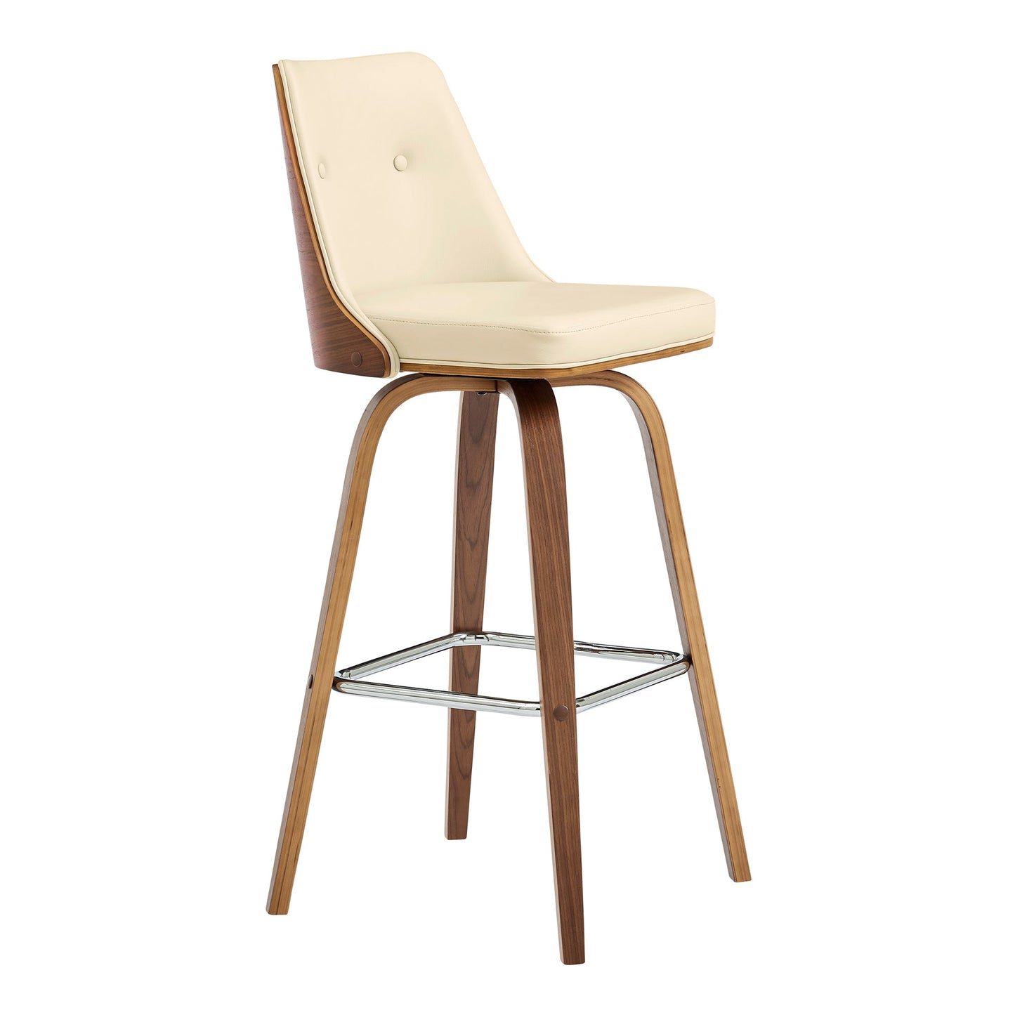 Nolte Swivel Counter and Bar Stool in Faux Leather and Walnut Wood