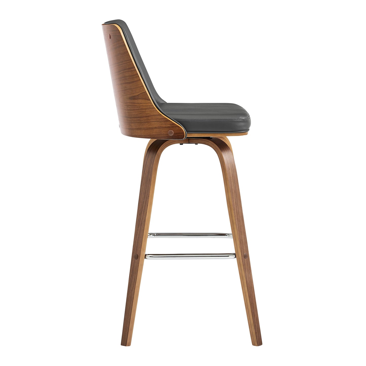 Nolte Swivel Counter and Bar Stool in Faux Leather and Walnut Wood