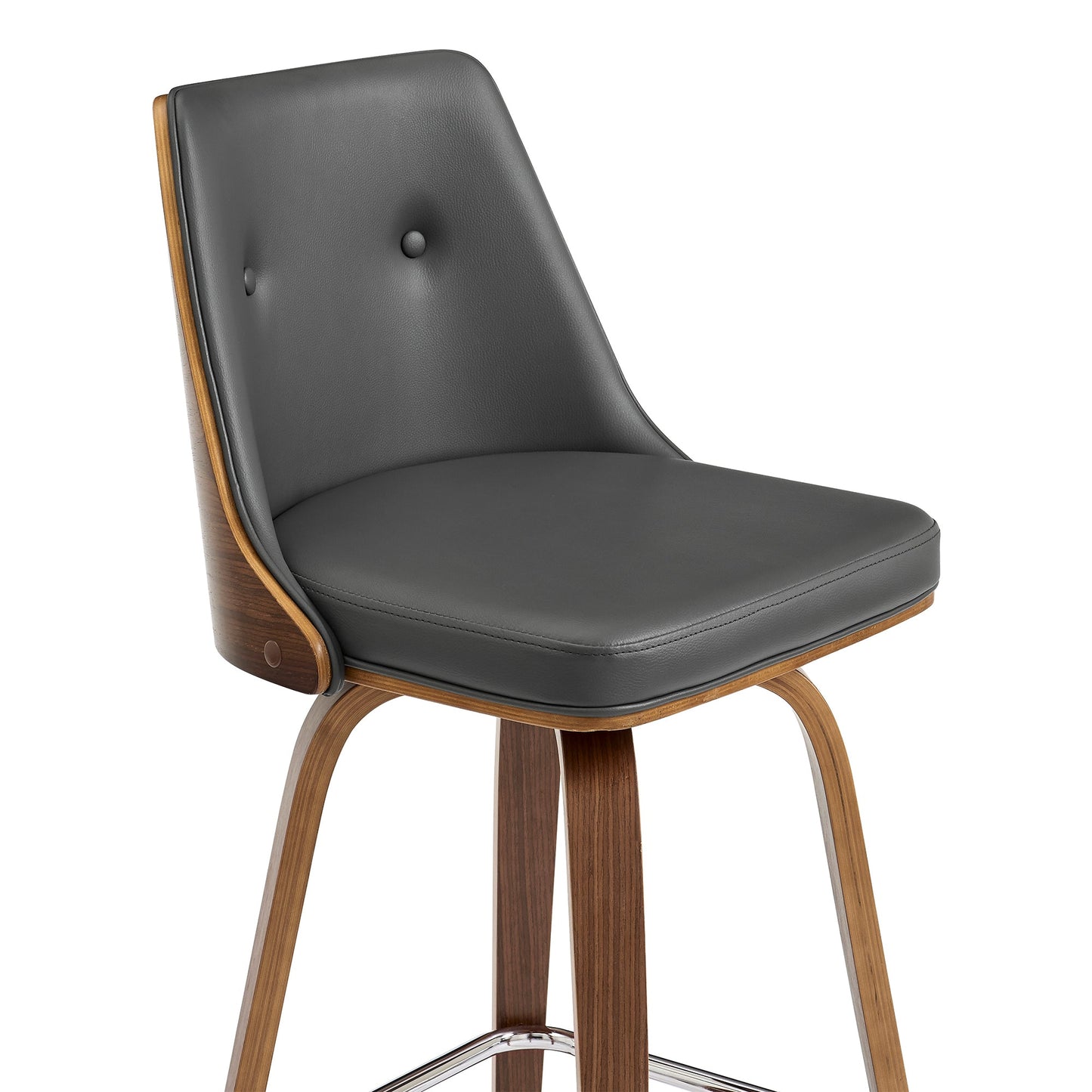 Nolte Swivel Counter and Bar Stool in Faux Leather and Walnut Wood