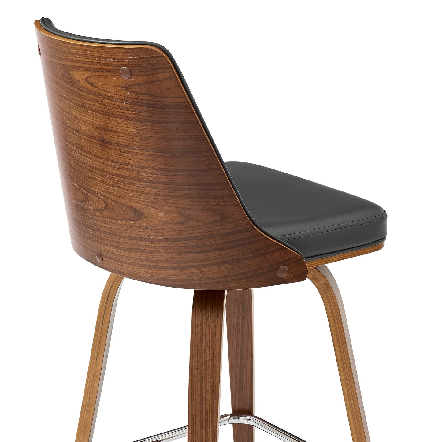 Nolte Swivel Counter and Bar Stool in Faux Leather and Walnut Wood