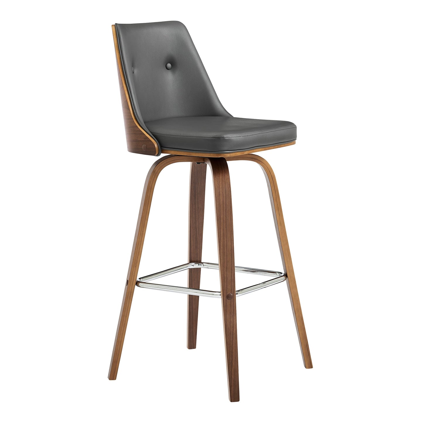 Nolte Swivel Counter and Bar Stool in Faux Leather and Walnut Wood
