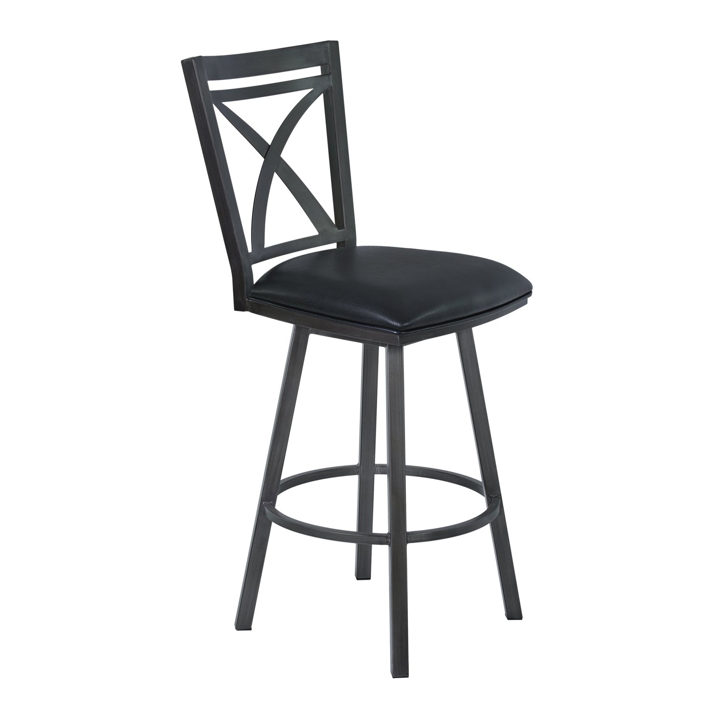 Nova 30" Bar Height Metal Swivel Barstool in Ford Black Pu and Mineral Finish