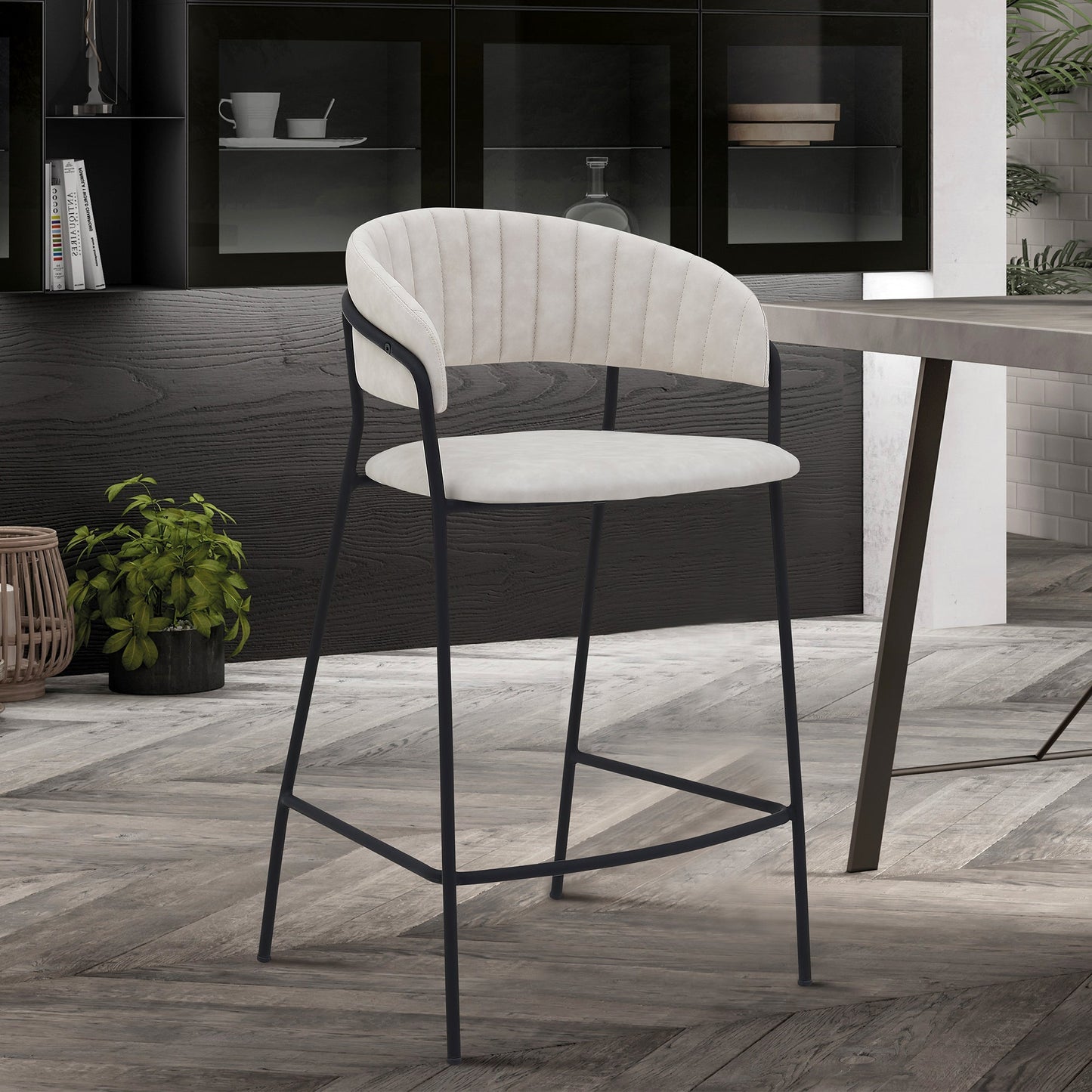 Nara 26" Faux Leather and Metal Counter Height Barstool with Frame