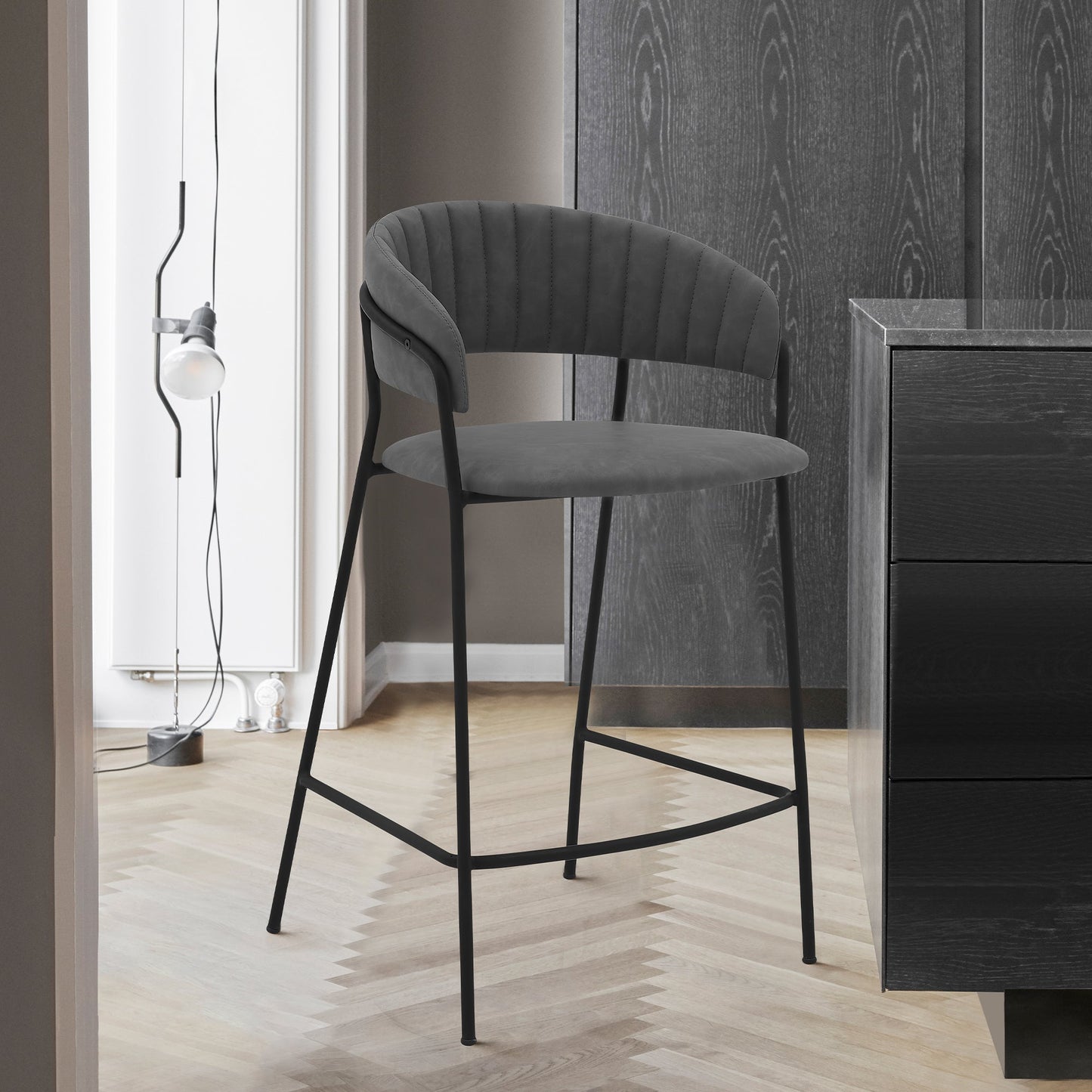 Nara 26" Faux Leather and Metal Counter Height Barstool with Frame