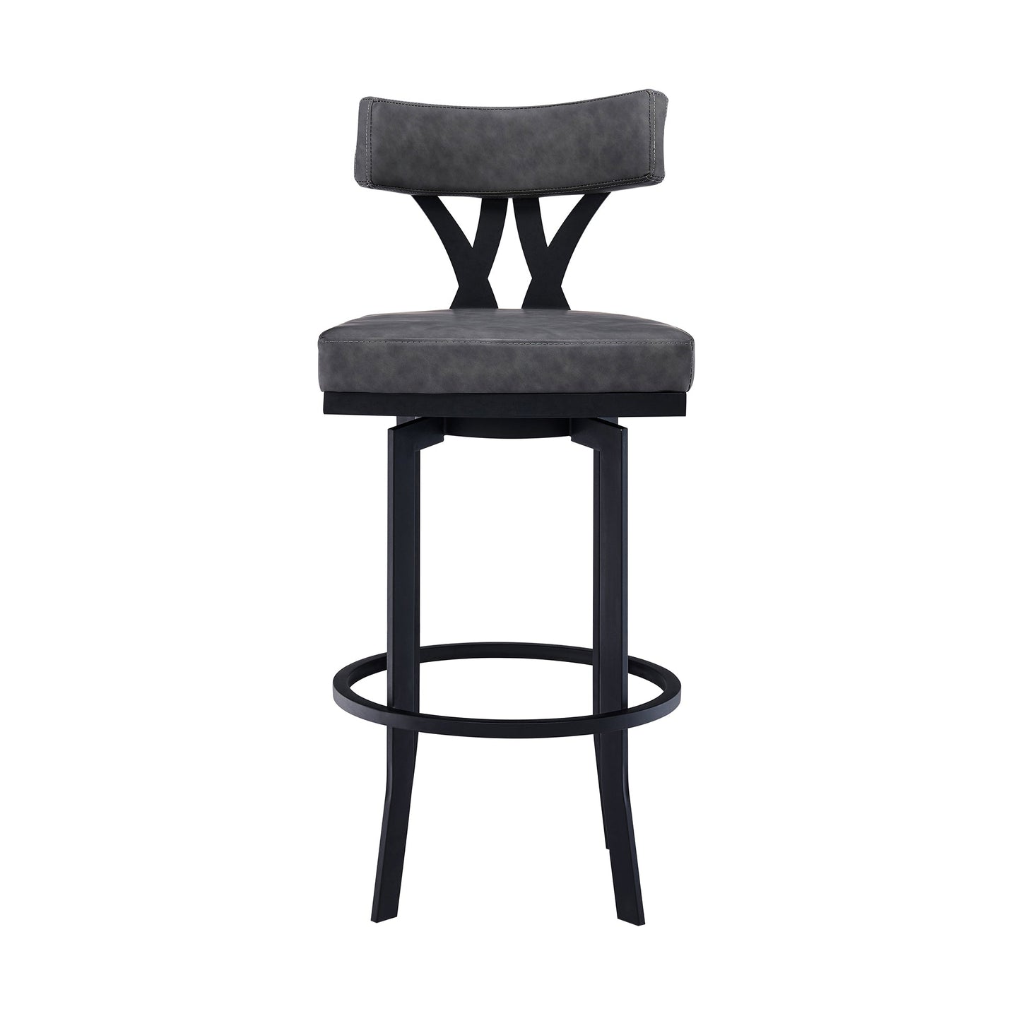 Natalie Vintage Gray Faux Leather Upholstery and Black Metal Bar Stool
