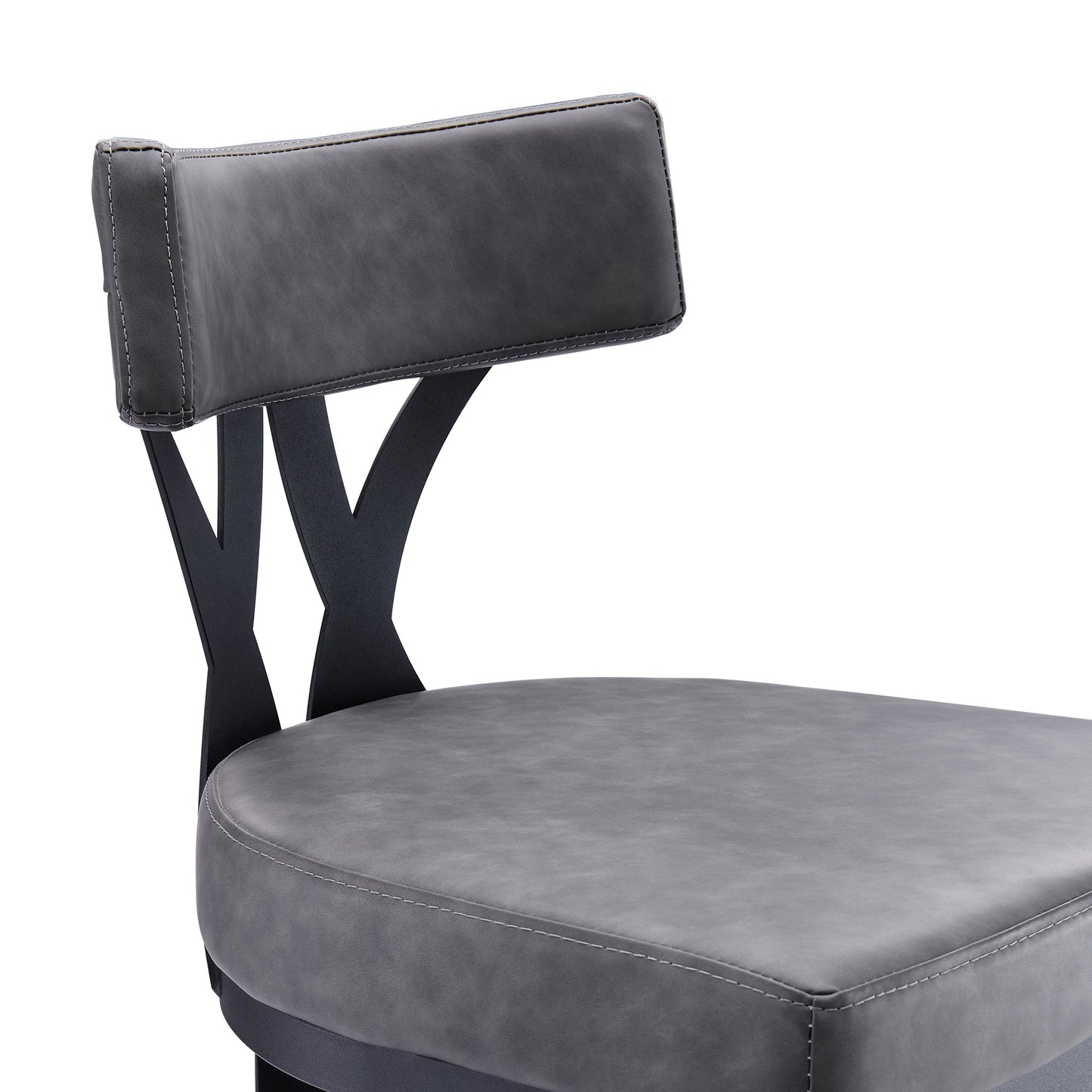 Natalie Vintage Gray Faux Leather Upholstery and Black Metal Bar Stool