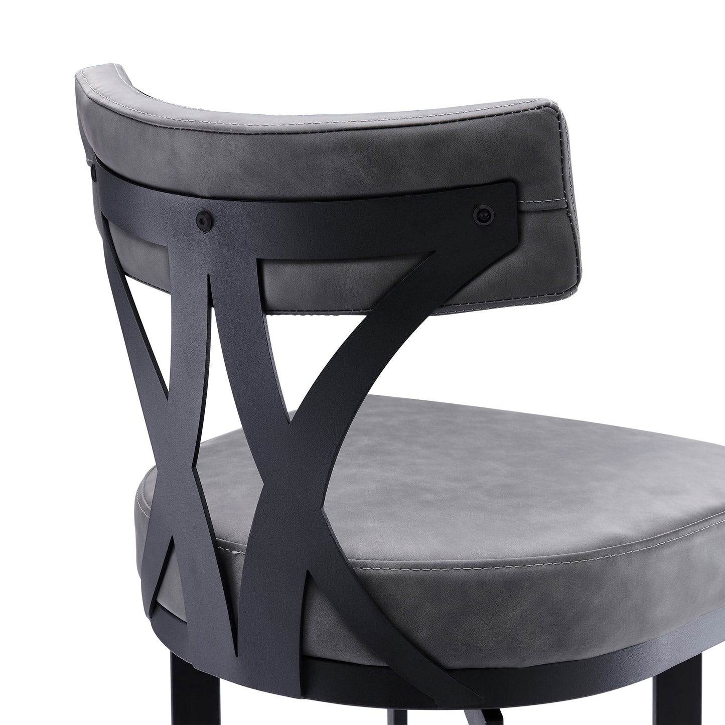 Natalie Vintage Gray Faux Leather Upholstery and Black Metal Bar Stool
