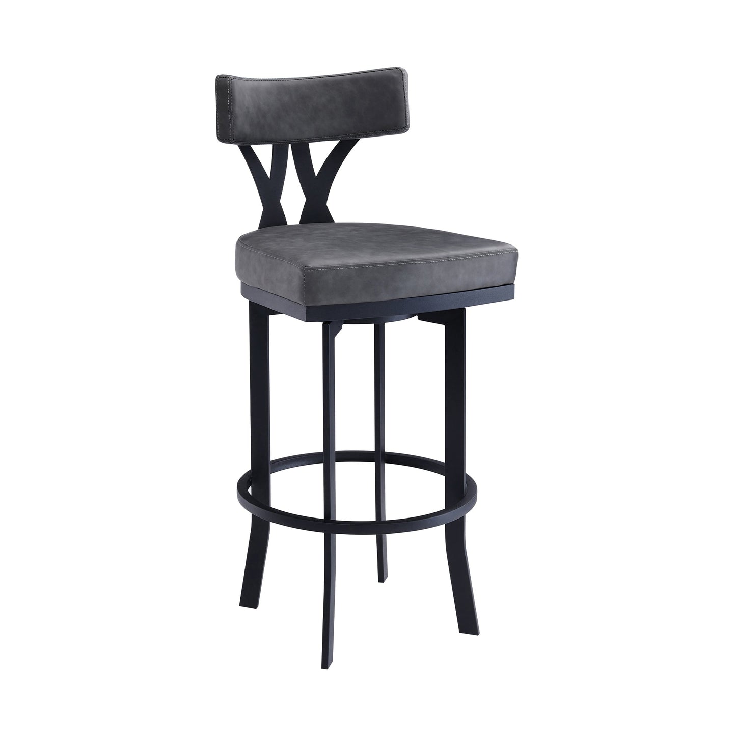 Natalie Vintage Gray Faux Leather Upholstery and Black Metal Bar Stool