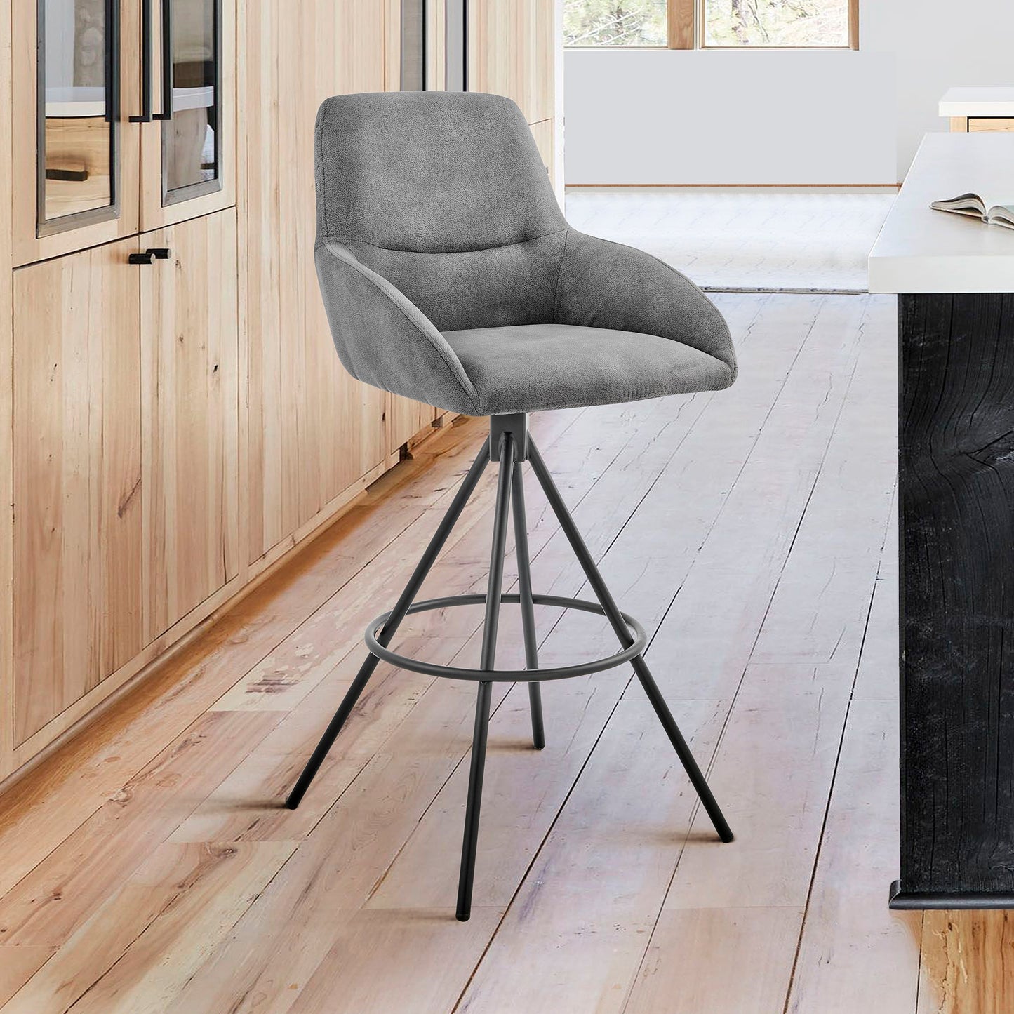 Odessa Counter and Bar Height Bar Stool in Charcoal Fabric and Black Finish