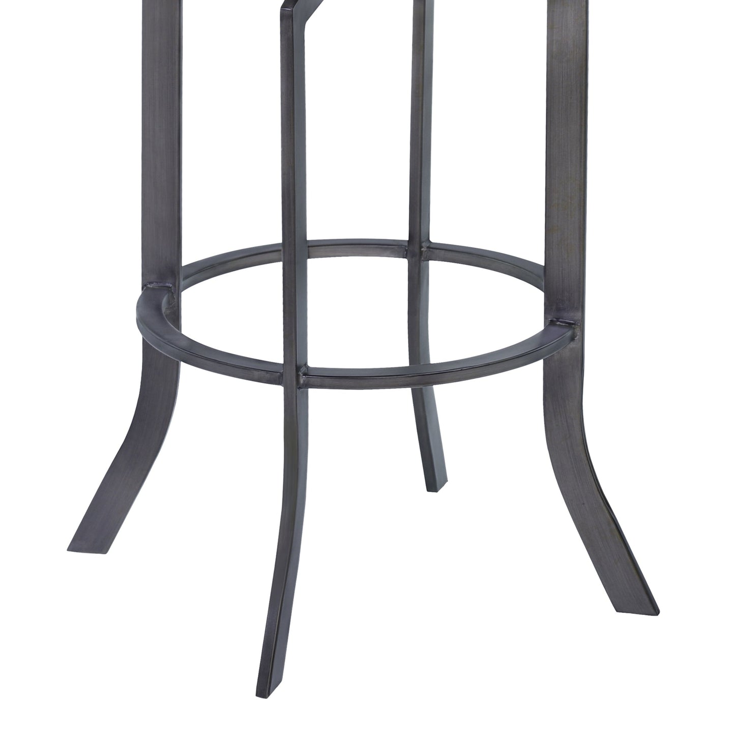 Ojai 26" Counter Height Metal Swivel Barstool in Vintage Black Faux Leather with Mineral Finish and Gray Walnut Wood Back