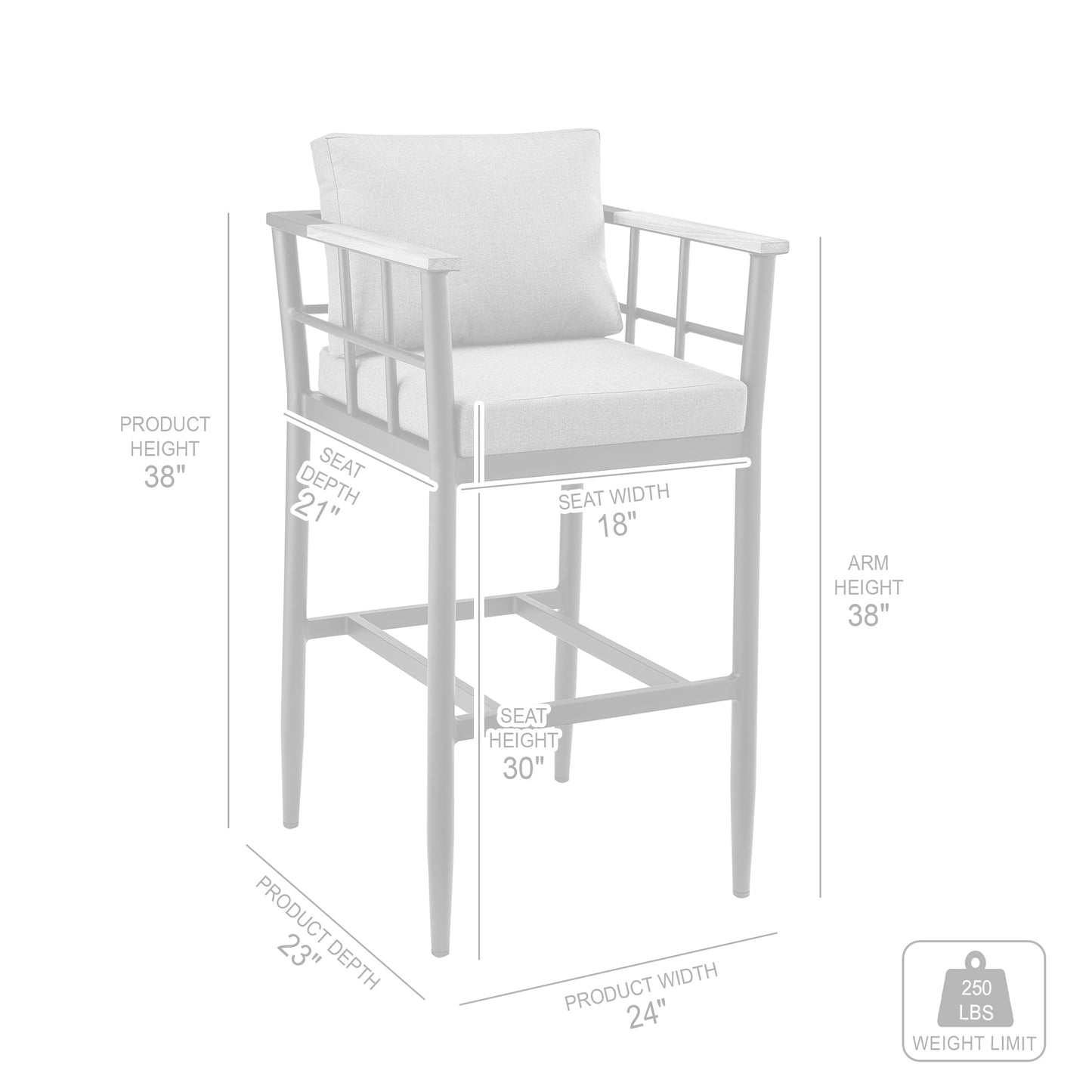 Orlando Outdoor Patio Bar Stool in Aluminum and Teak with Cushions