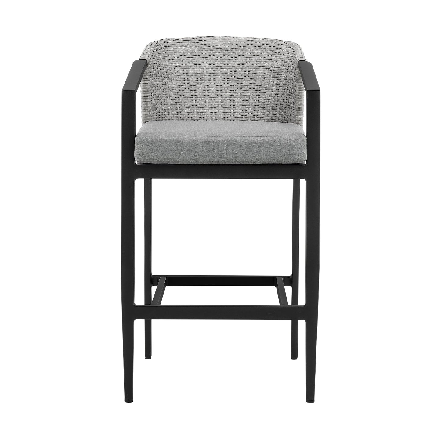 Palma Outdoor Patio Bar Stool in Aluminum and Wicker with Cushions
