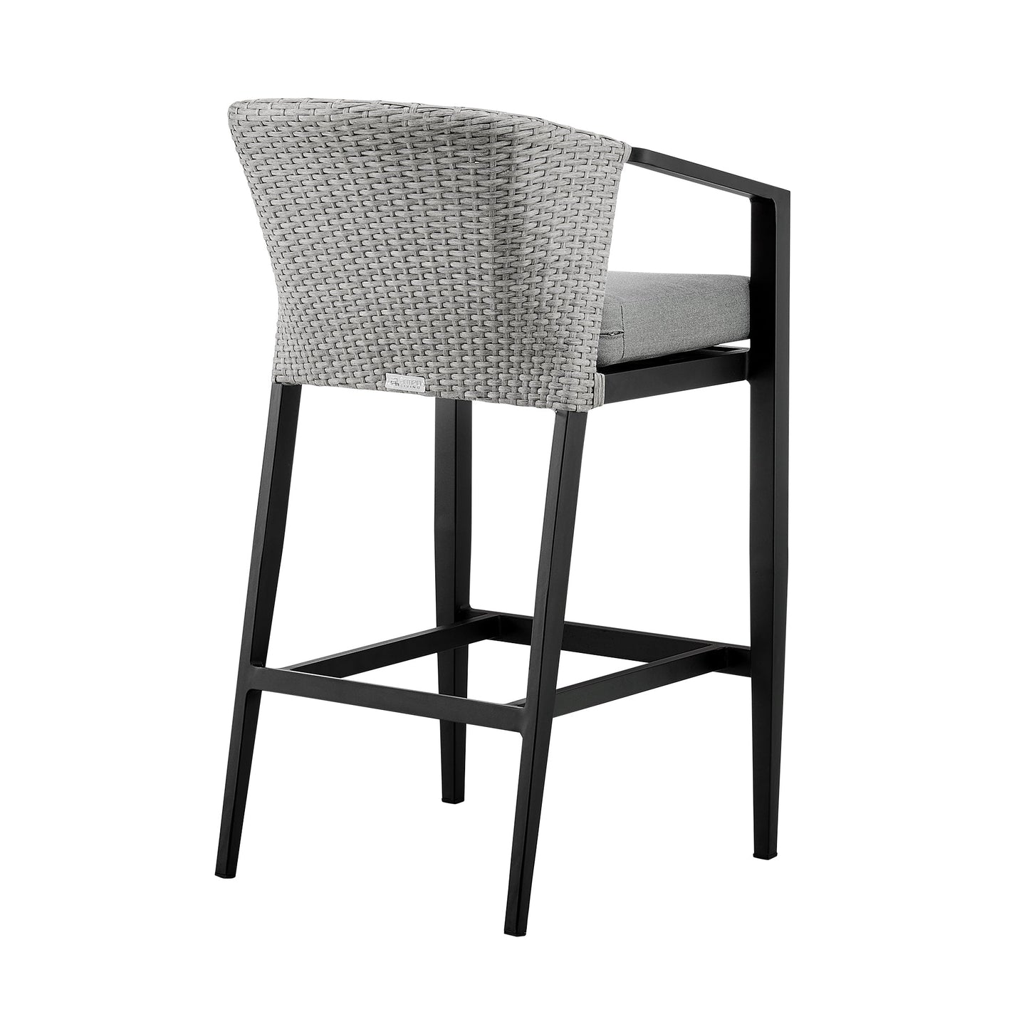 Palma Outdoor Patio Bar Stool in Aluminum and Wicker with Cushions