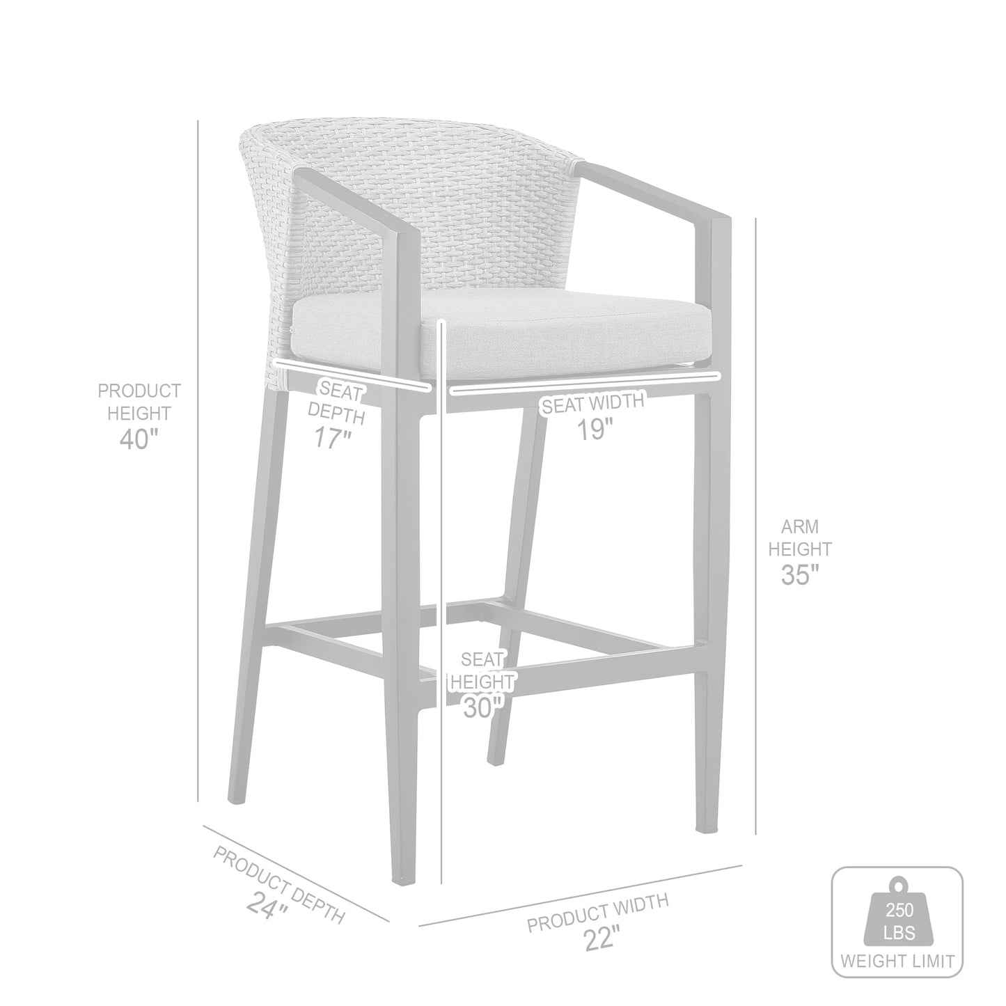 Palma Outdoor Patio Bar Stool in Aluminum and Wicker with Cushions