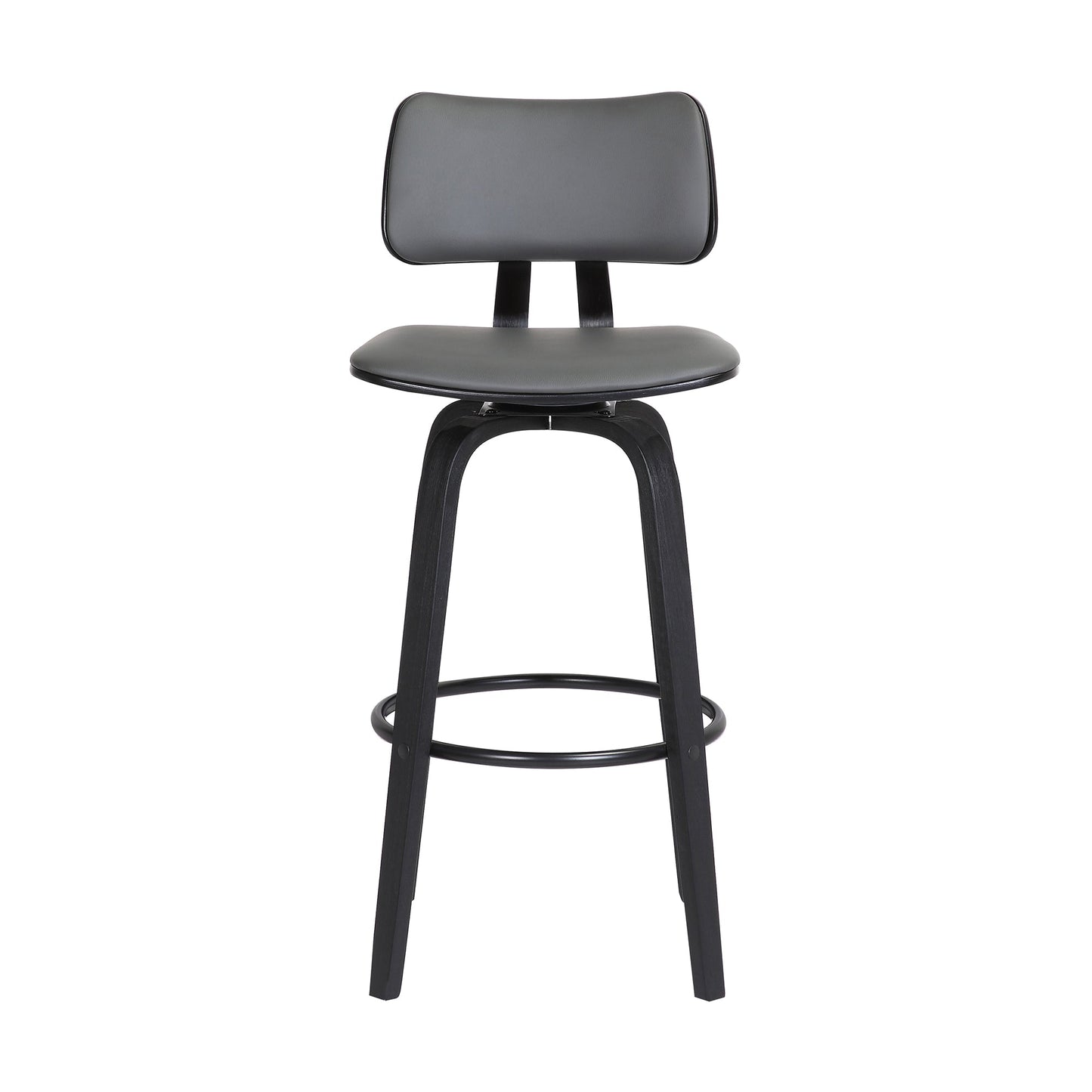 Pico 30" Swivel Wood Bar Stool in Faux Leather and Fabric with Black and Chrome Metal