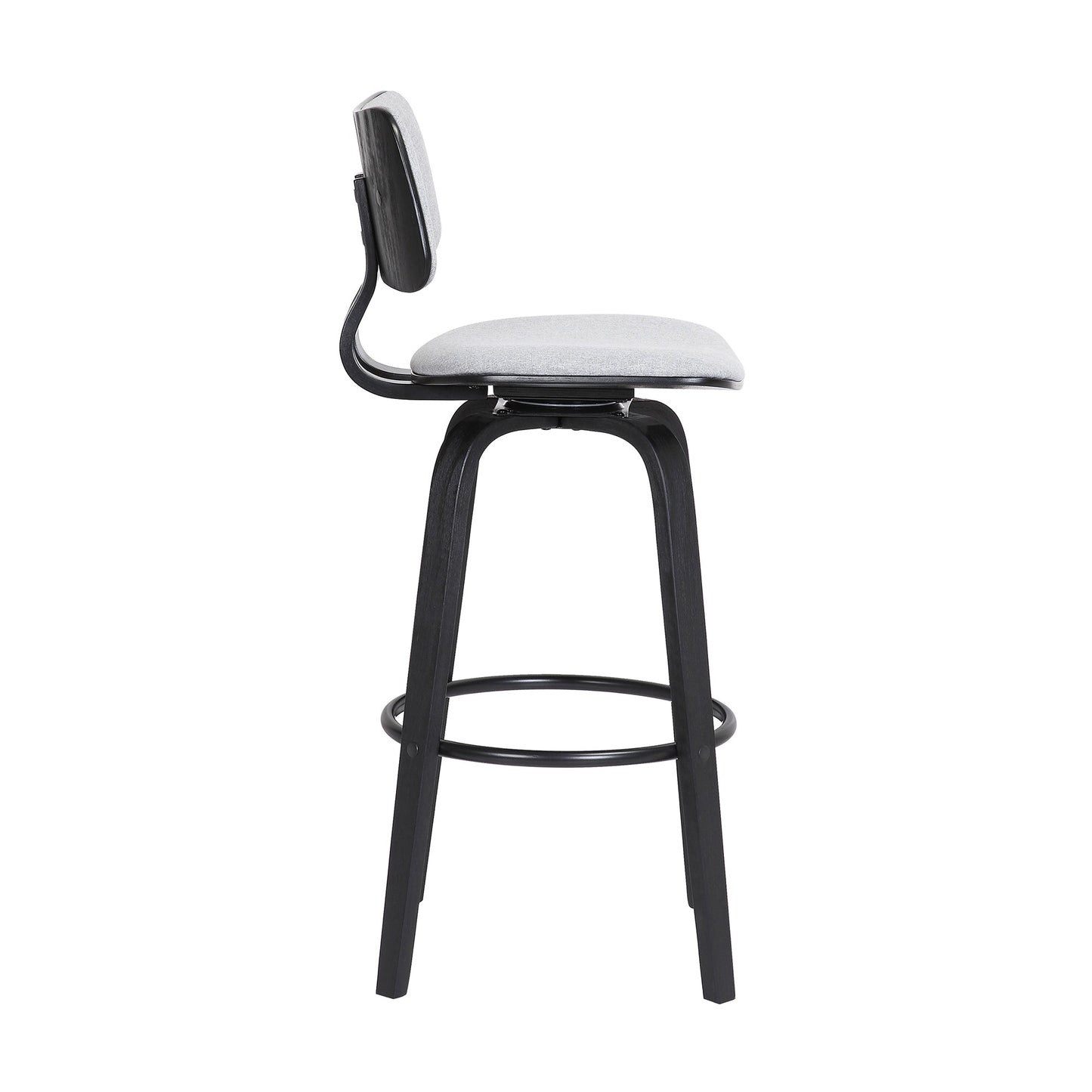 Pico 30" Swivel Wood Bar Stool in Faux Leather and Fabric with Black and Chrome Metal