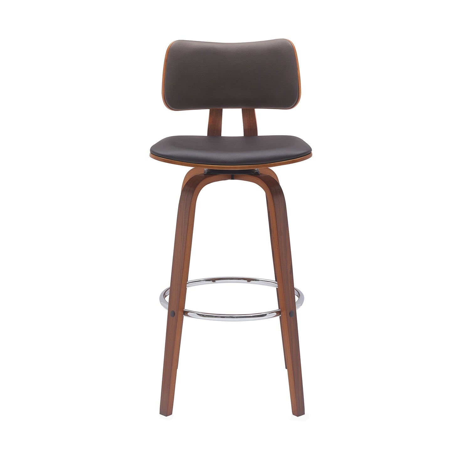Pico 30" Swivel Wood Bar Stool in Faux Leather and Fabric with Black and Chrome Metal