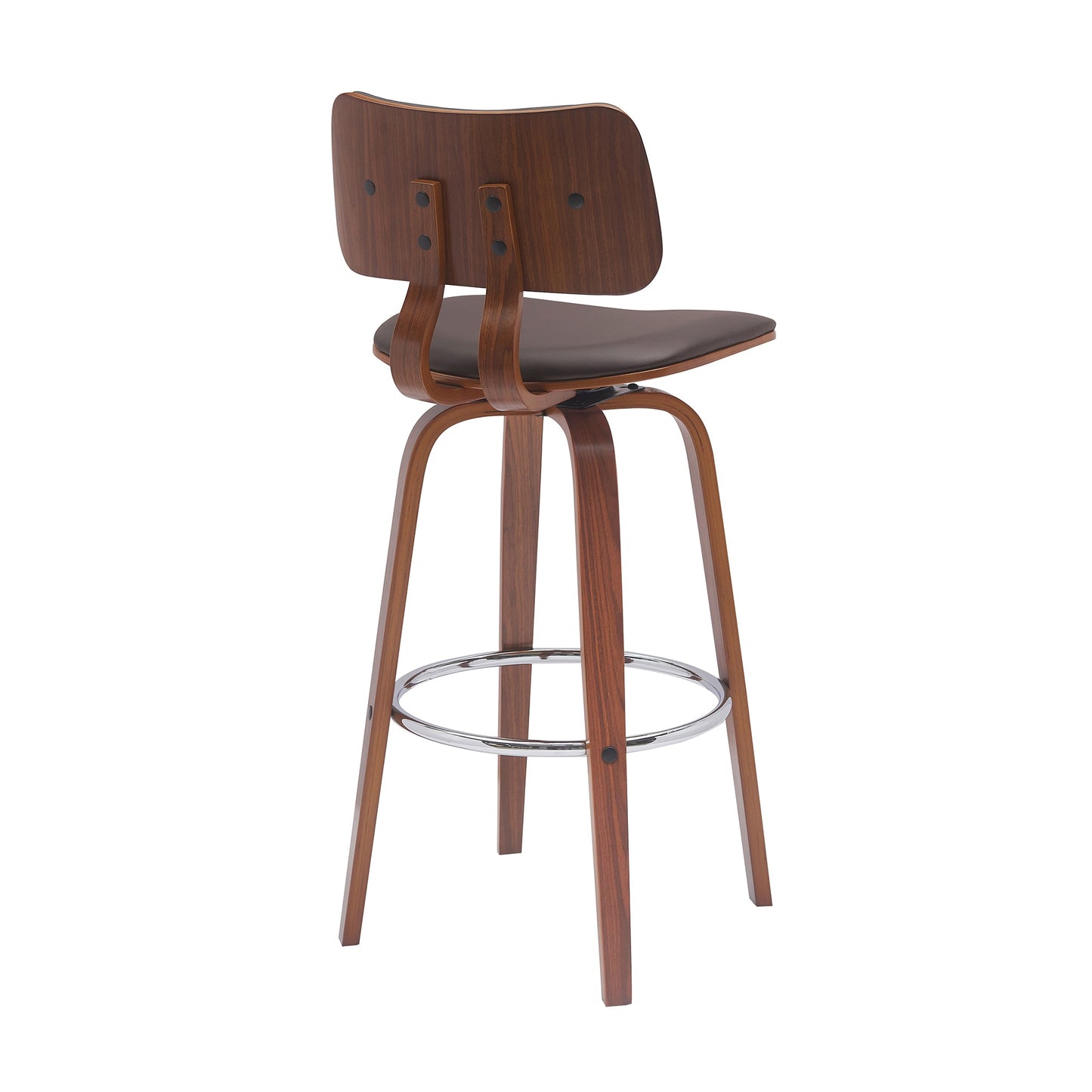 Pico 30" Swivel Wood Bar Stool in Faux Leather and Fabric with Black and Chrome Metal