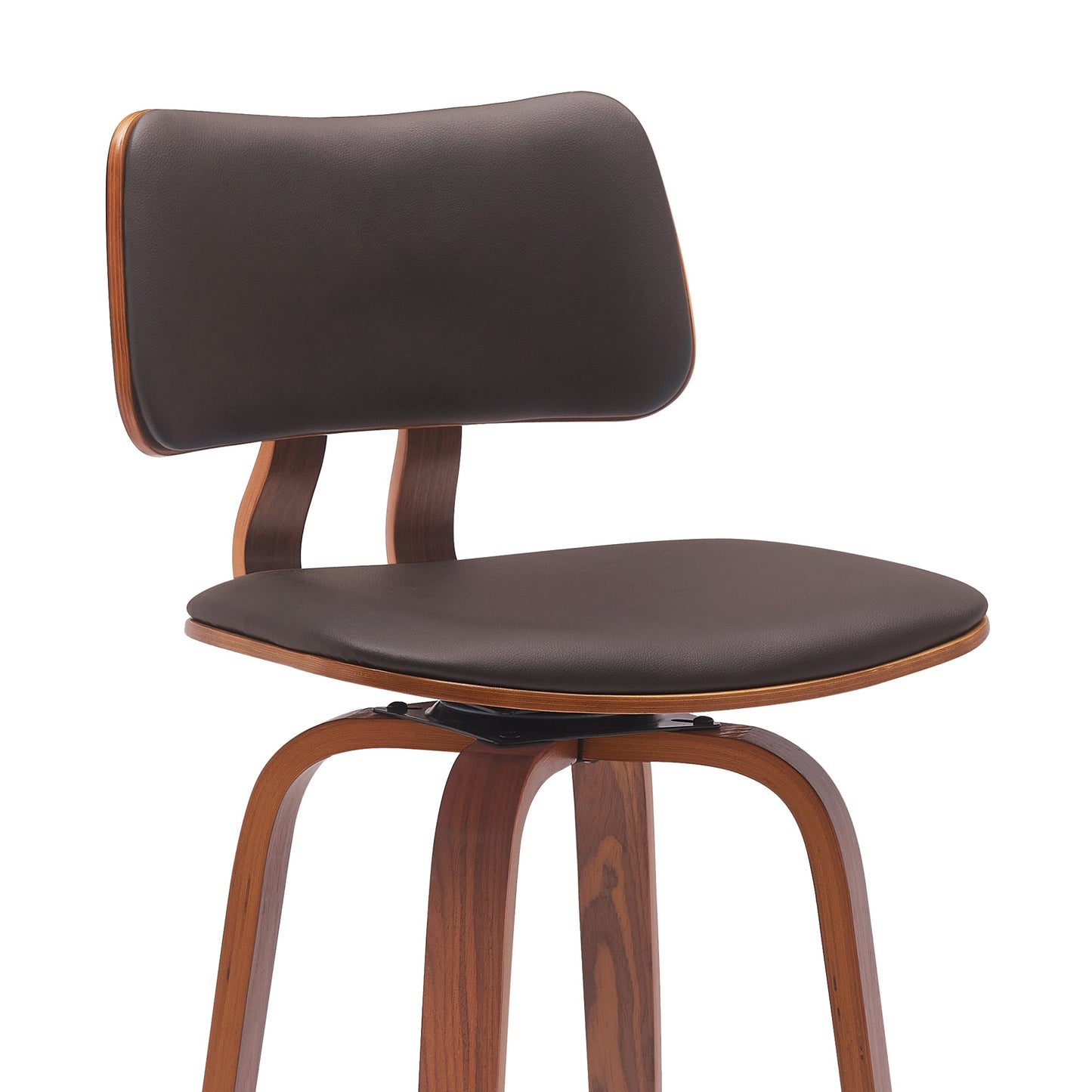Pico 30" Swivel Wood Bar Stool in Faux Leather and Fabric with Black and Chrome Metal