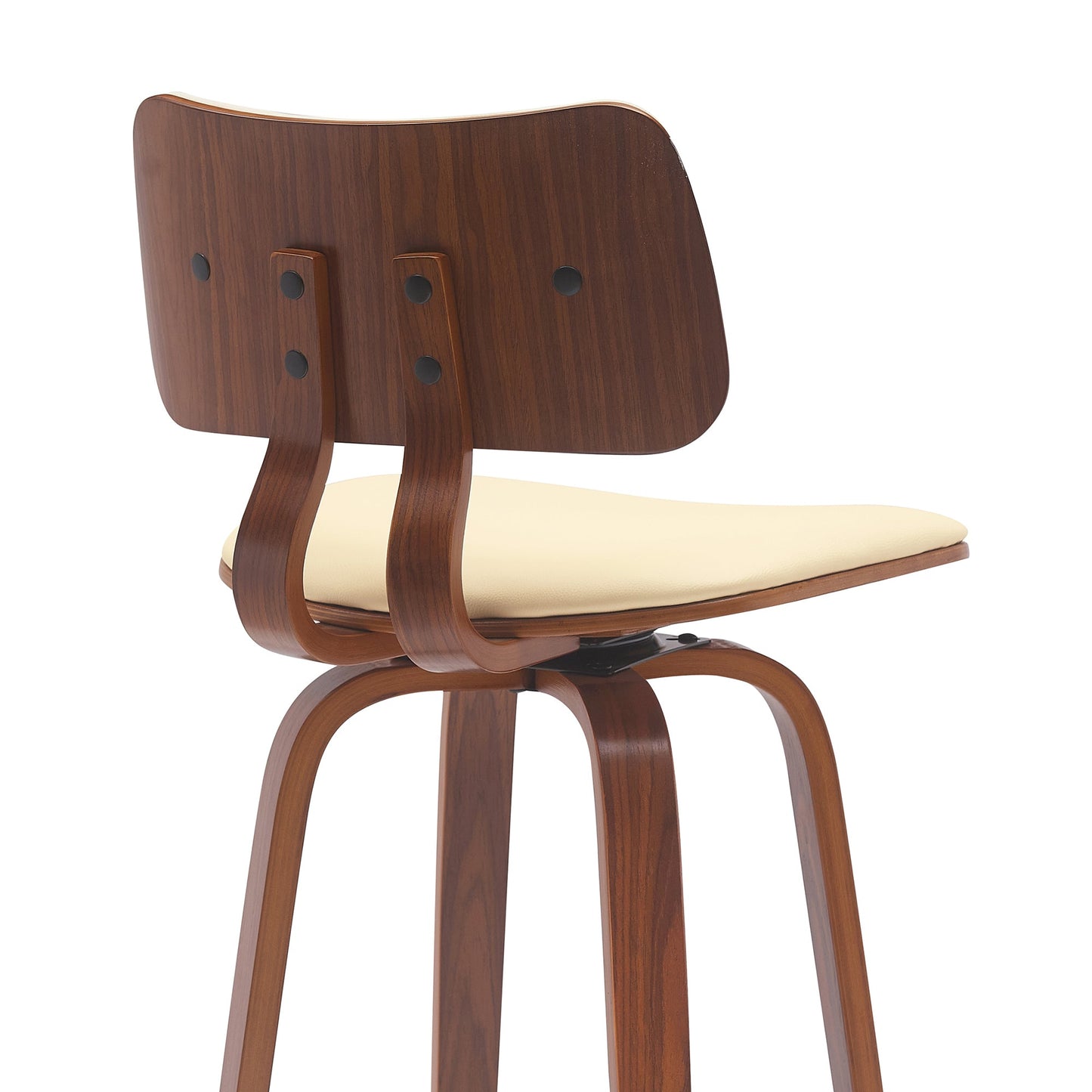 Pico 30" Swivel Wood Bar Stool in Faux Leather and Fabric with Black and Chrome Metal