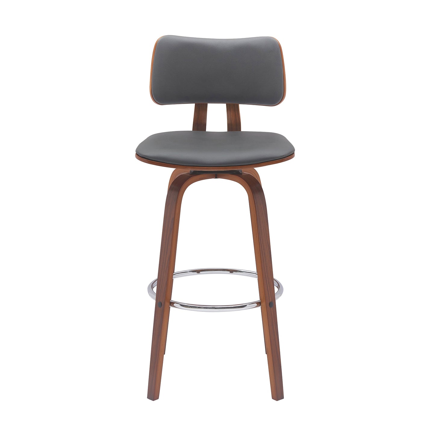 Pico 30" Swivel Wood Bar Stool in Faux Leather and Fabric with Black and Chrome Metal