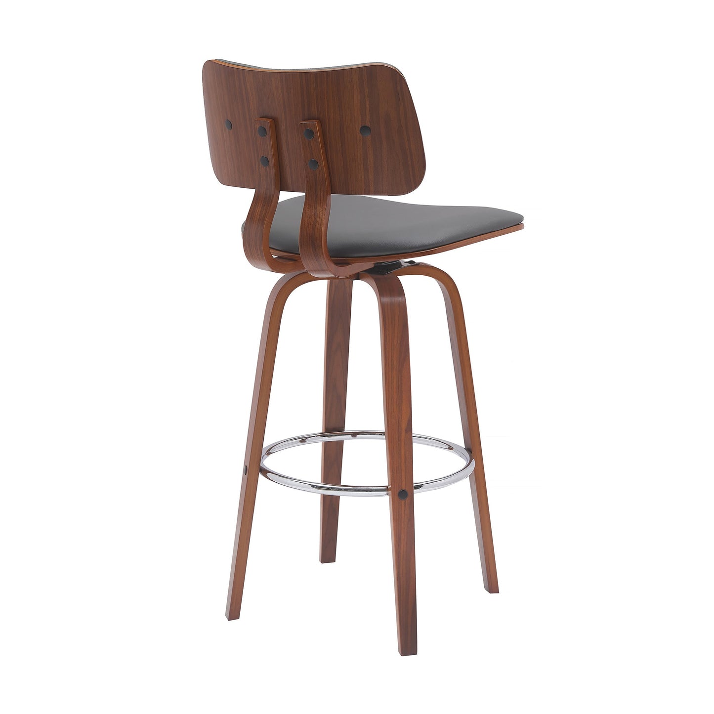 Pico 30" Swivel Wood Bar Stool in Faux Leather and Fabric with Black and Chrome Metal