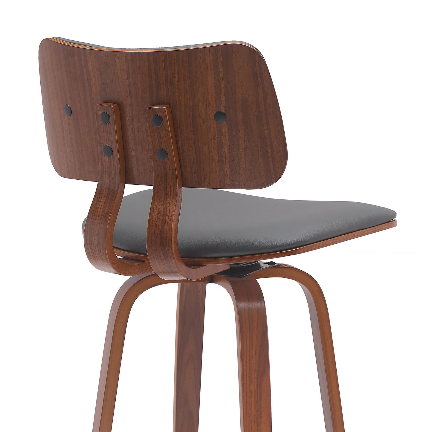 Pico 30" Swivel Wood Bar Stool in Faux Leather and Fabric with Black and Chrome Metal