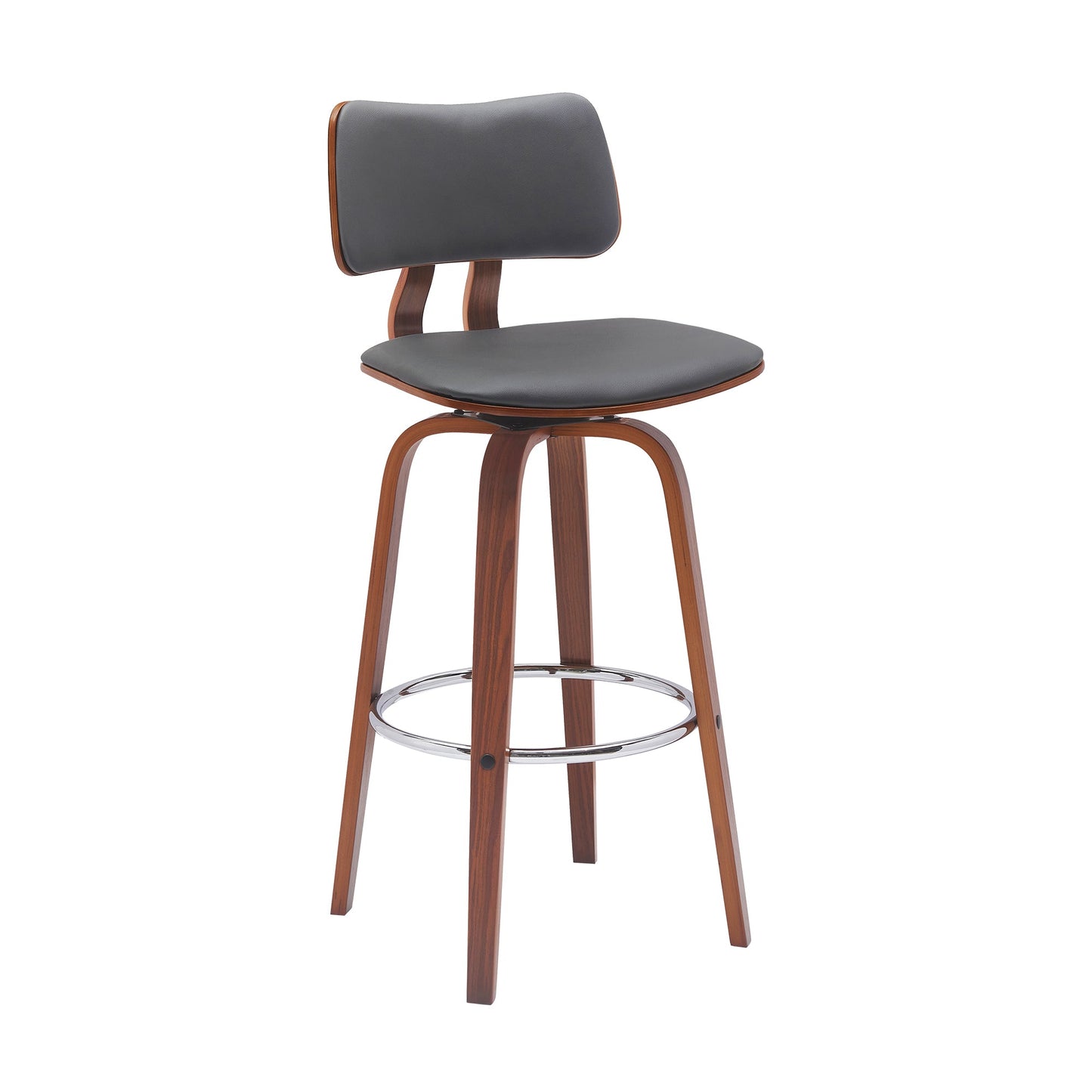 Pico 30" Swivel Wood Bar Stool in Faux Leather and Fabric with Black and Chrome Metal
