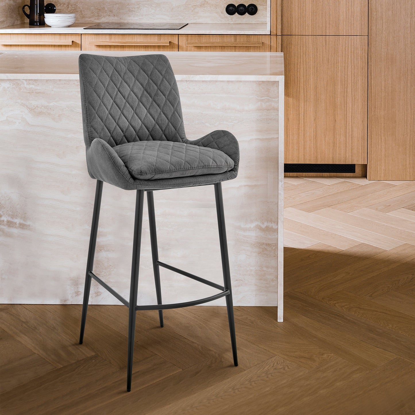 Panama Bar Height Stool in Charcoal Fabric and Black Finish
