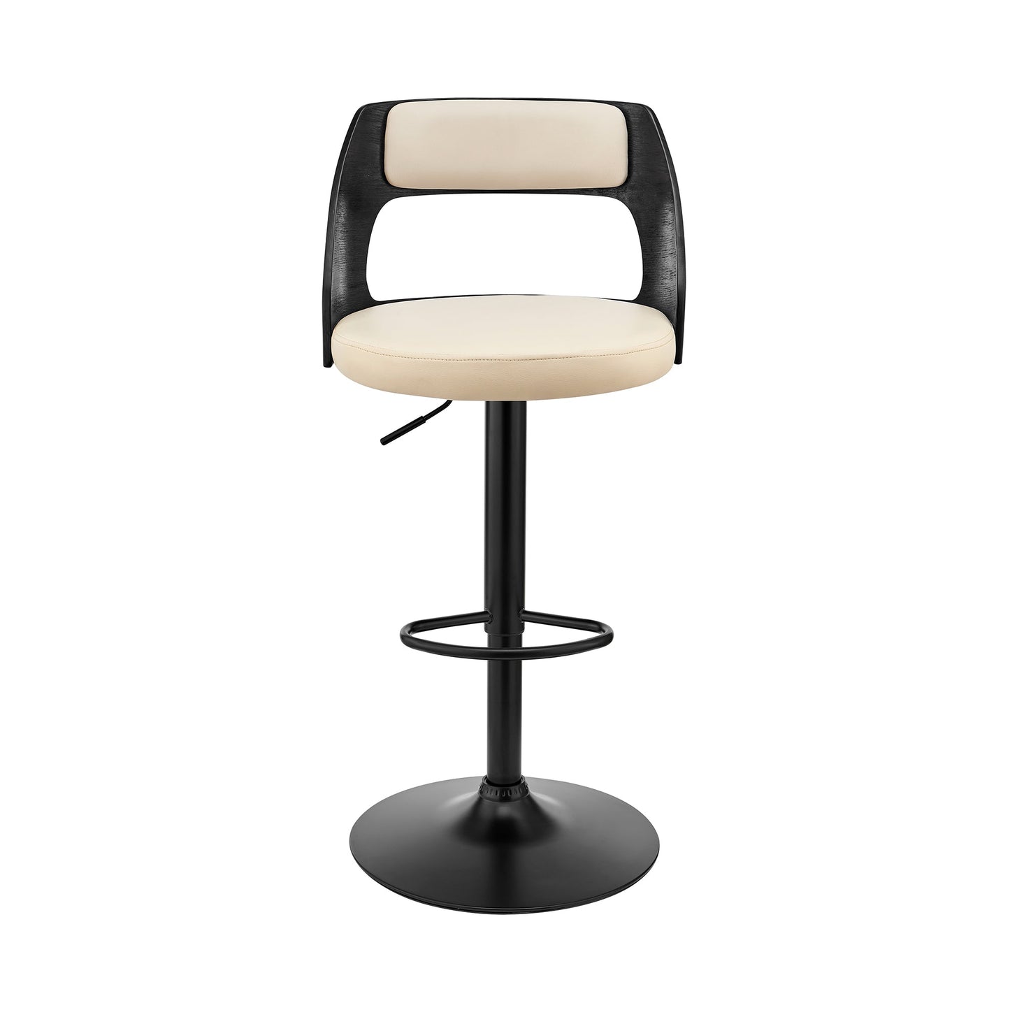 Paulo Adjustable Swivel Faux Leather and Wood Bar Stool with Chrome and Black Base