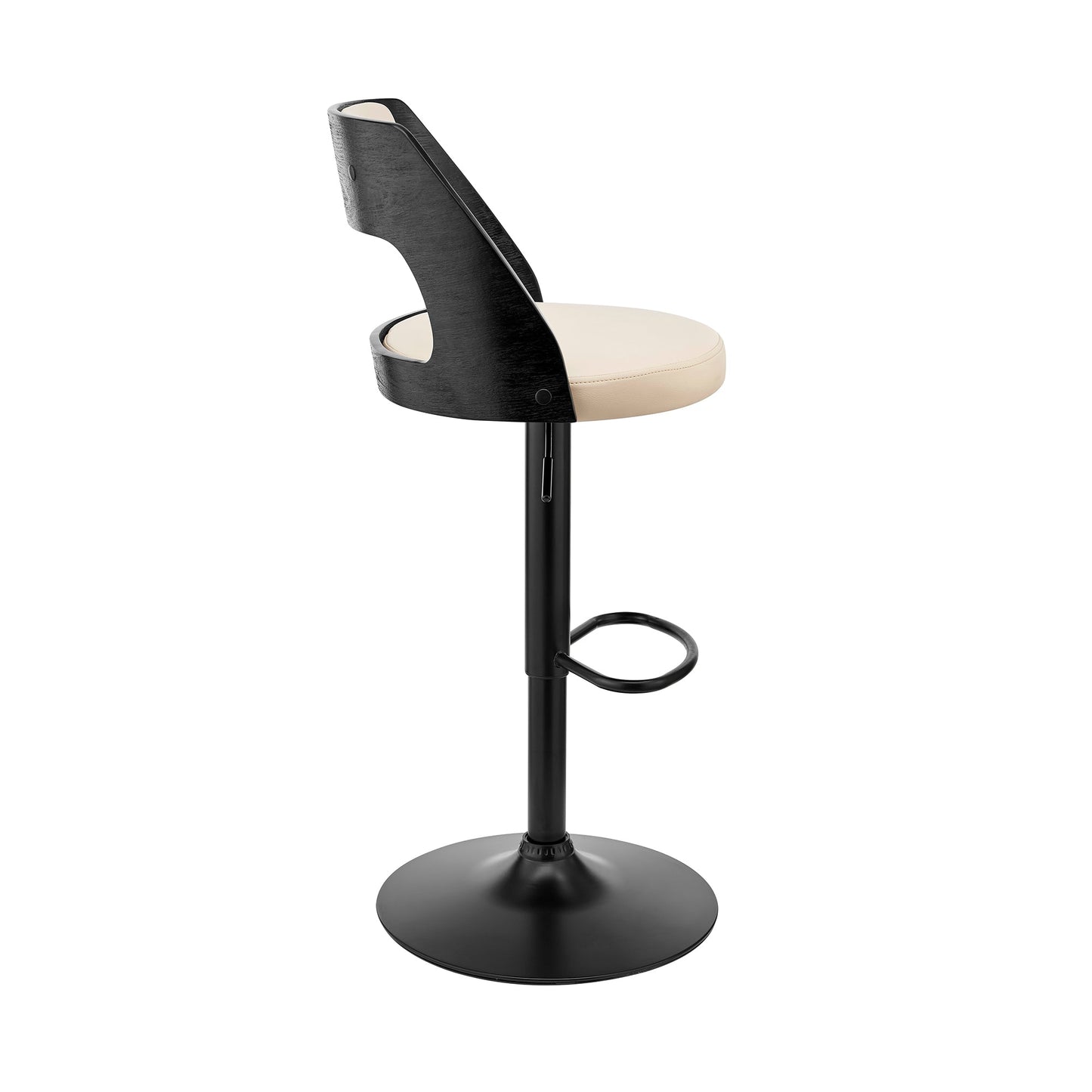 Paulo Adjustable Swivel Faux Leather and Wood Bar Stool with Chrome and Black Base