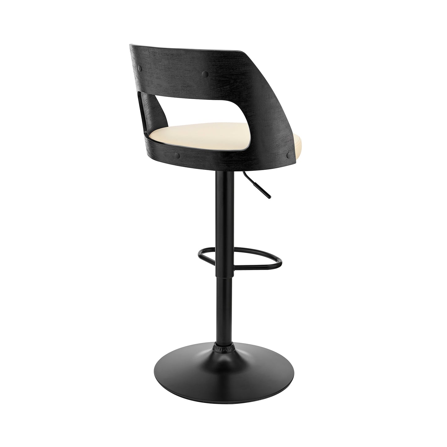 Paulo Adjustable Swivel Faux Leather and Wood Bar Stool with Chrome and Black Base