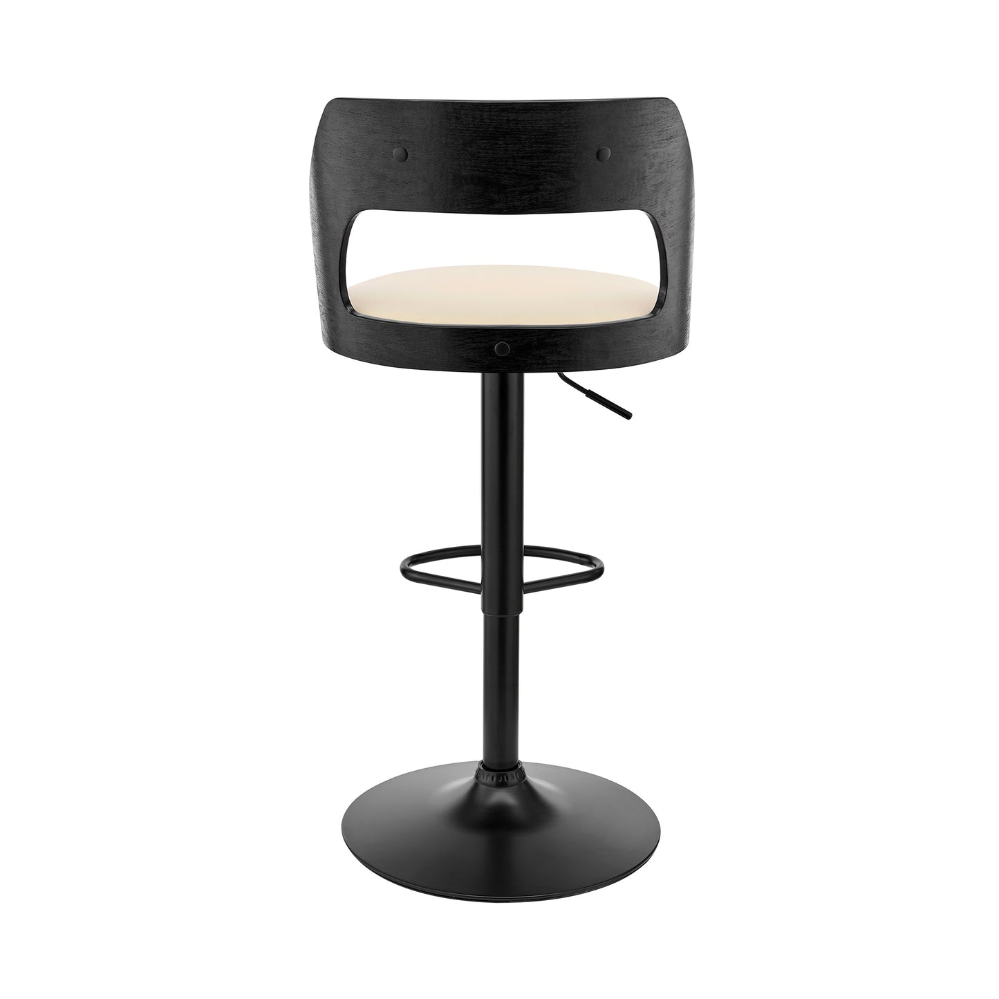 Paulo Adjustable Swivel Faux Leather and Wood Bar Stool with Chrome and Black Base
