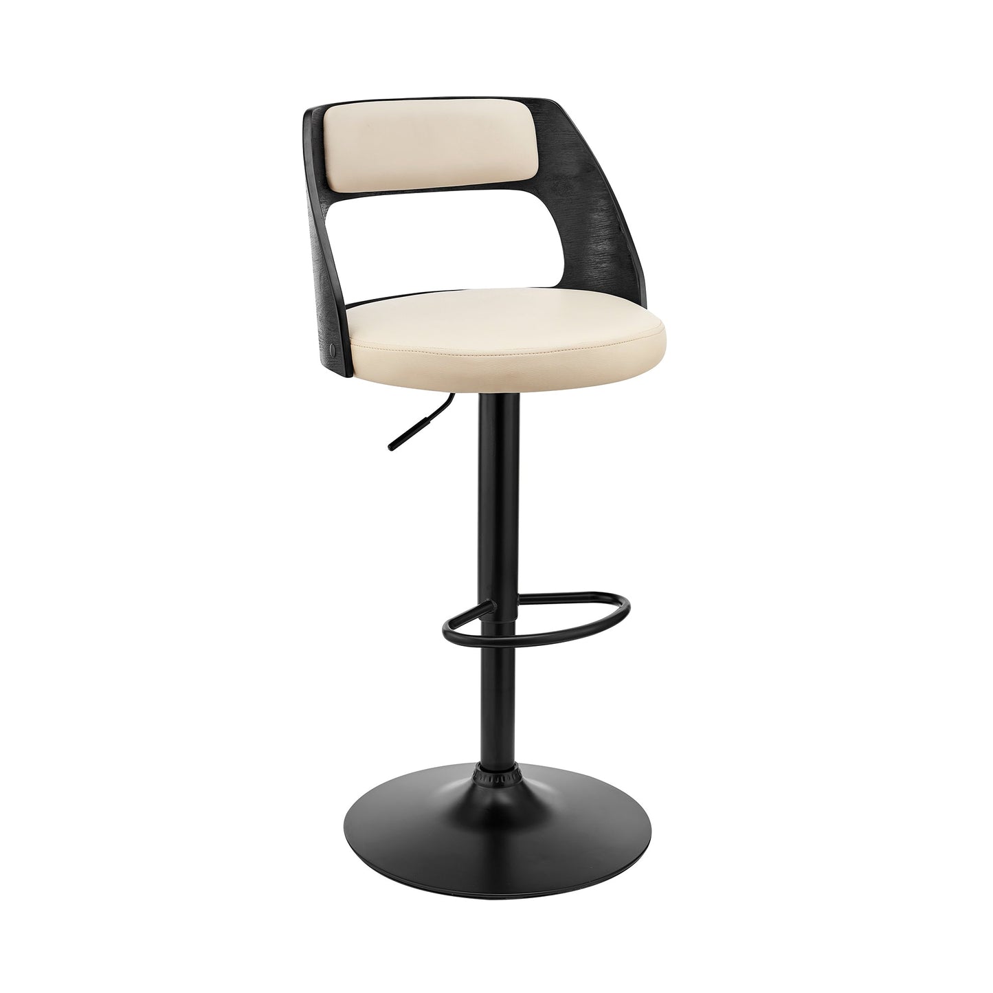 Paulo Adjustable Swivel Faux Leather and Wood Bar Stool with Chrome and Black Base