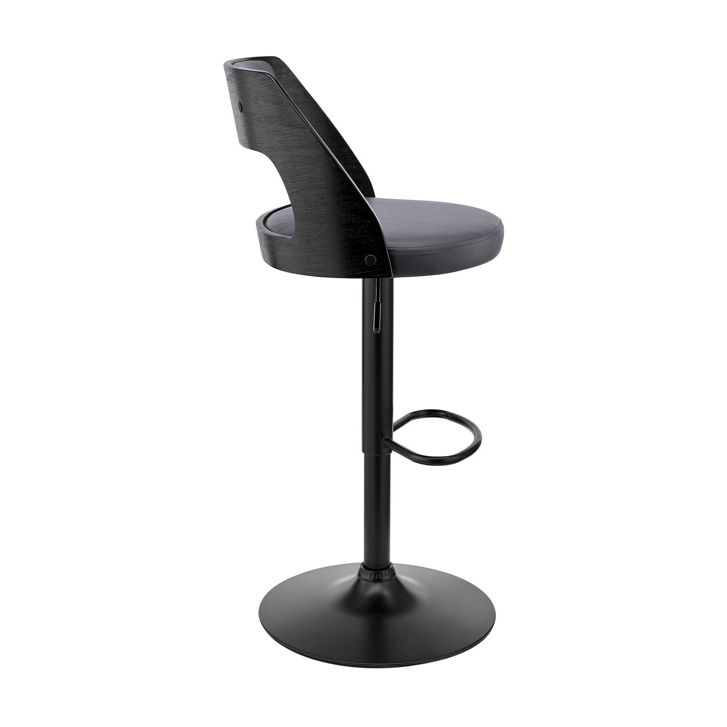 Paulo Adjustable Swivel Faux Leather and Wood Bar Stool with Chrome and Black Base
