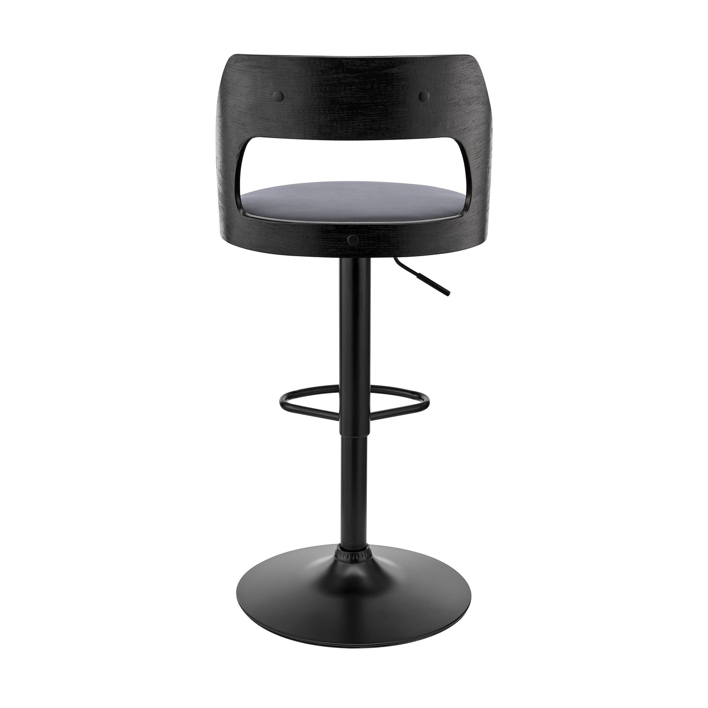 Paulo Adjustable Swivel Faux Leather and Wood Bar Stool with Chrome and Black Base