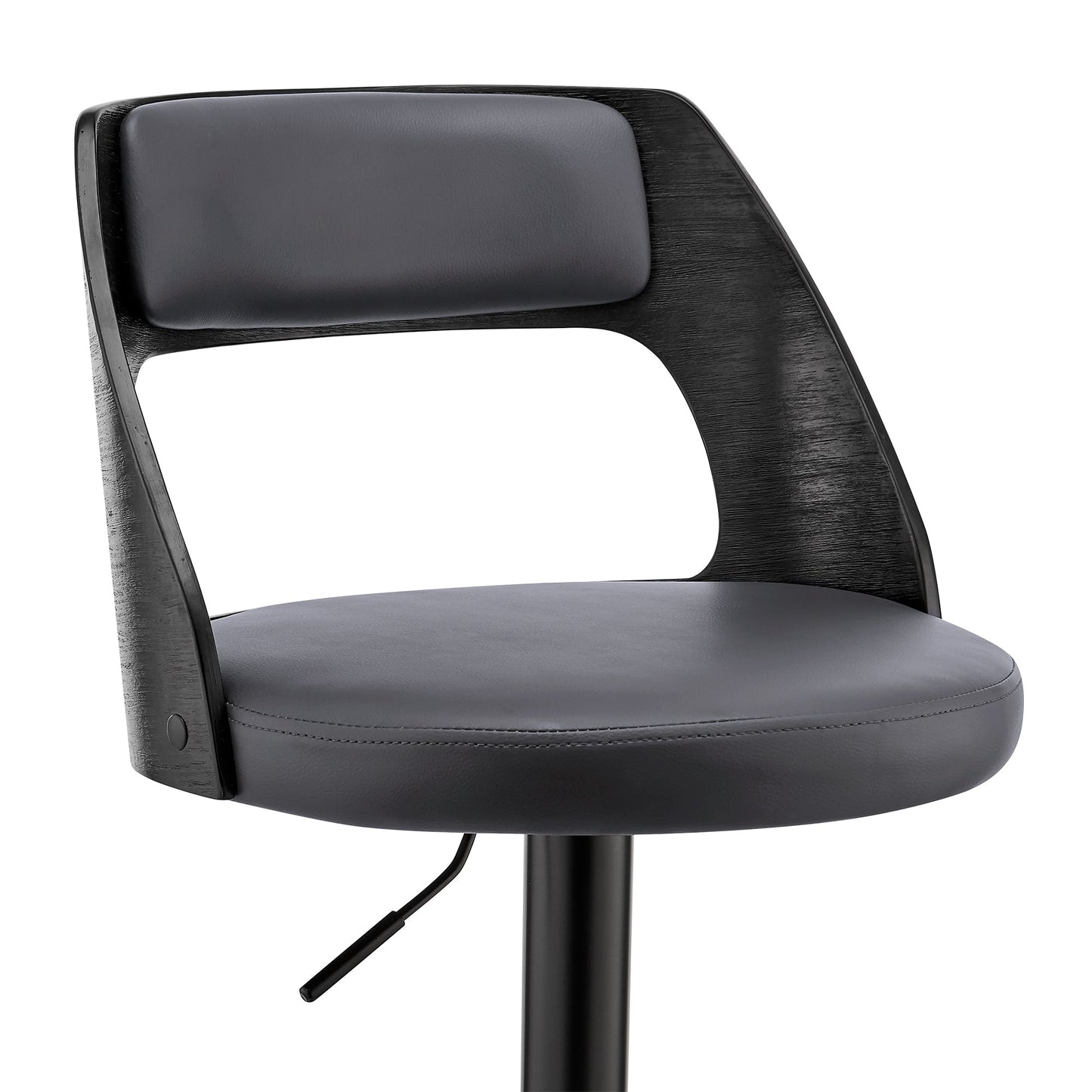 Paulo Adjustable Swivel Faux Leather and Wood Bar Stool with Chrome and Black Base