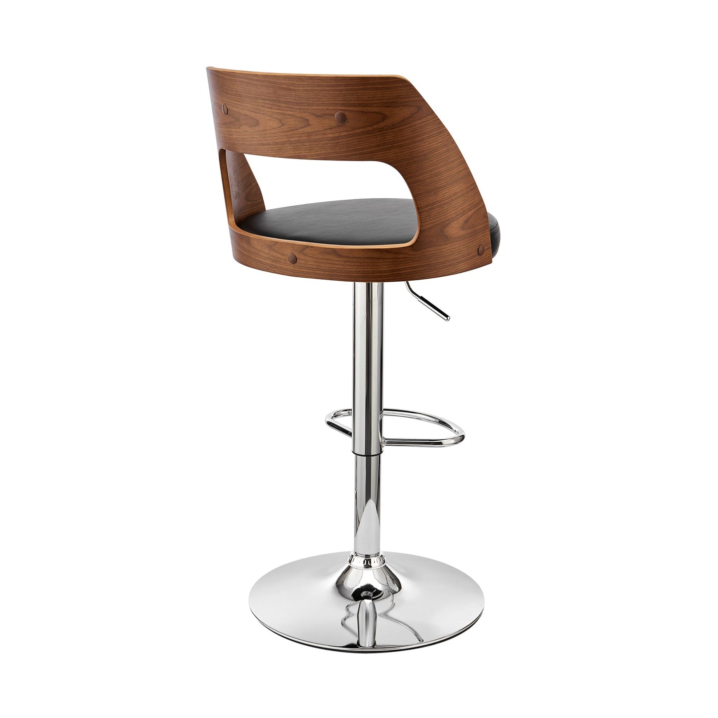 Paulo Adjustable Swivel Faux Leather and Wood Bar Stool with Chrome and Black Base