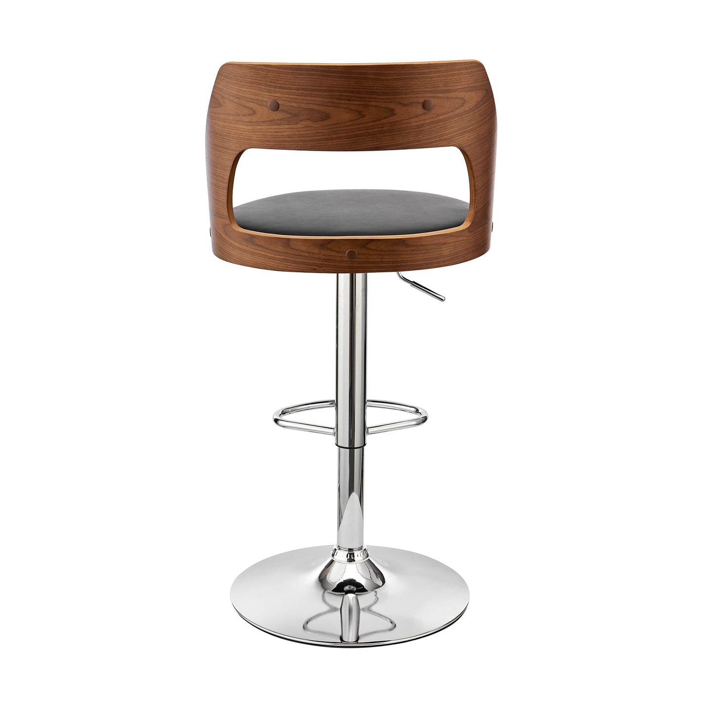 Paulo Adjustable Swivel Faux Leather and Wood Bar Stool with Chrome and Black Base