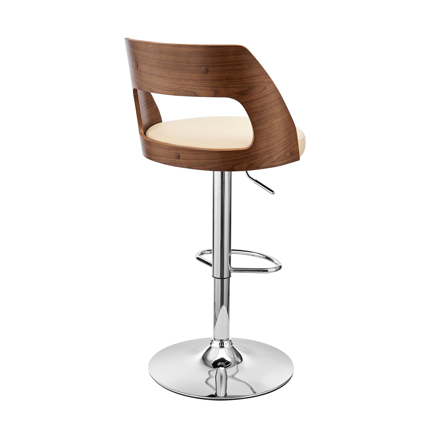 Paulo Adjustable Swivel Faux Leather and Wood Bar Stool with Chrome and Black Base