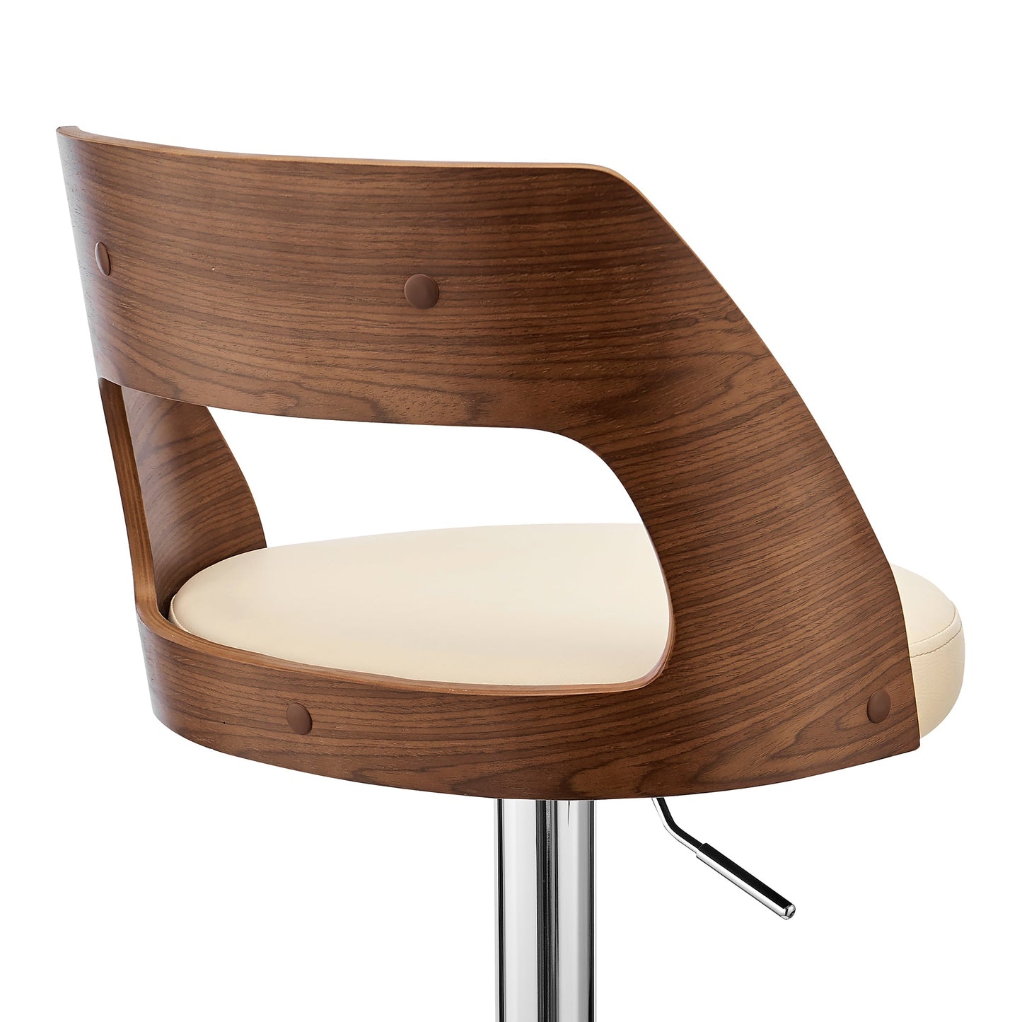 Paulo Adjustable Swivel Faux Leather and Wood Bar Stool with Chrome and Black Base