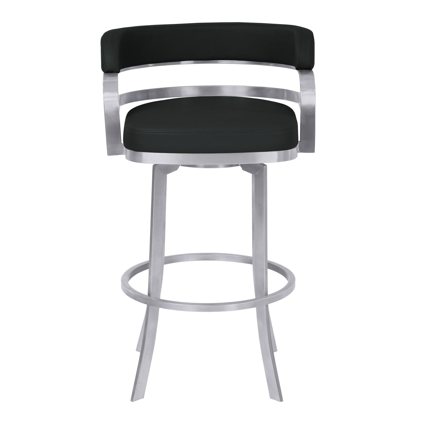 Prinz Counter and Bar Height Swivel Faux Leather Bar Stool with Brushed Stainless Steel