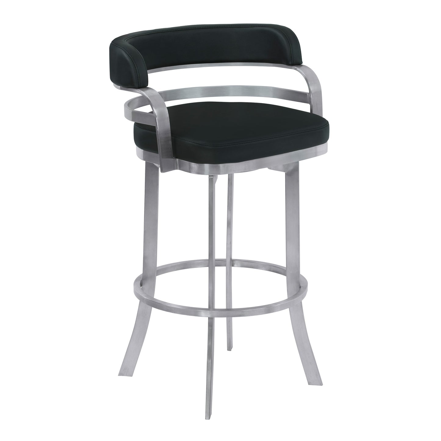 Prinz Counter and Bar Height Swivel Faux Leather Bar Stool with Brushed Stainless Steel