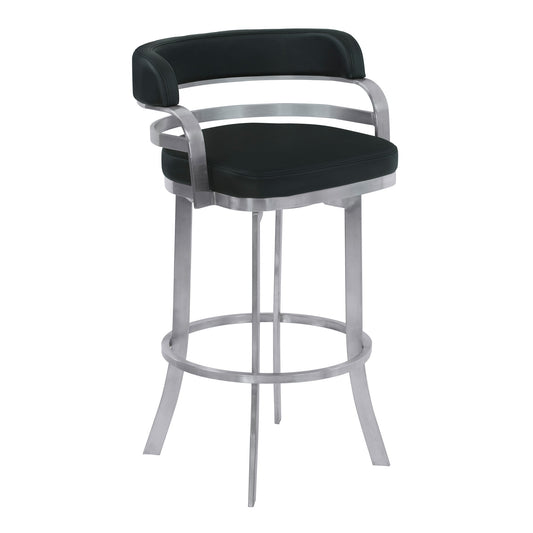 Prinz Counter and Bar Height Swivel Faux Leather Bar Stool with Brushed Stainless Steel