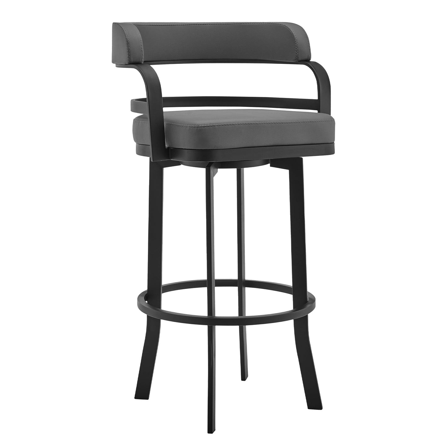 Prinz Counter and Bar Height Swivel Faux Leather Bar Stool with Brushed Stainless Steel