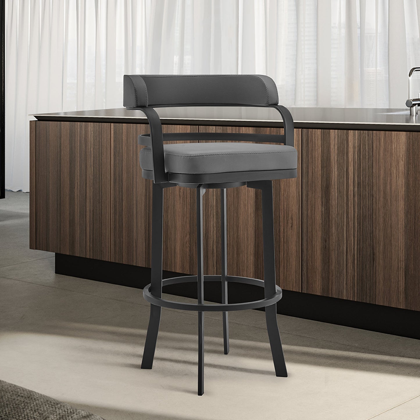 Prinz Counter and Bar Height Swivel Faux Leather Bar Stool with Brushed Stainless Steel