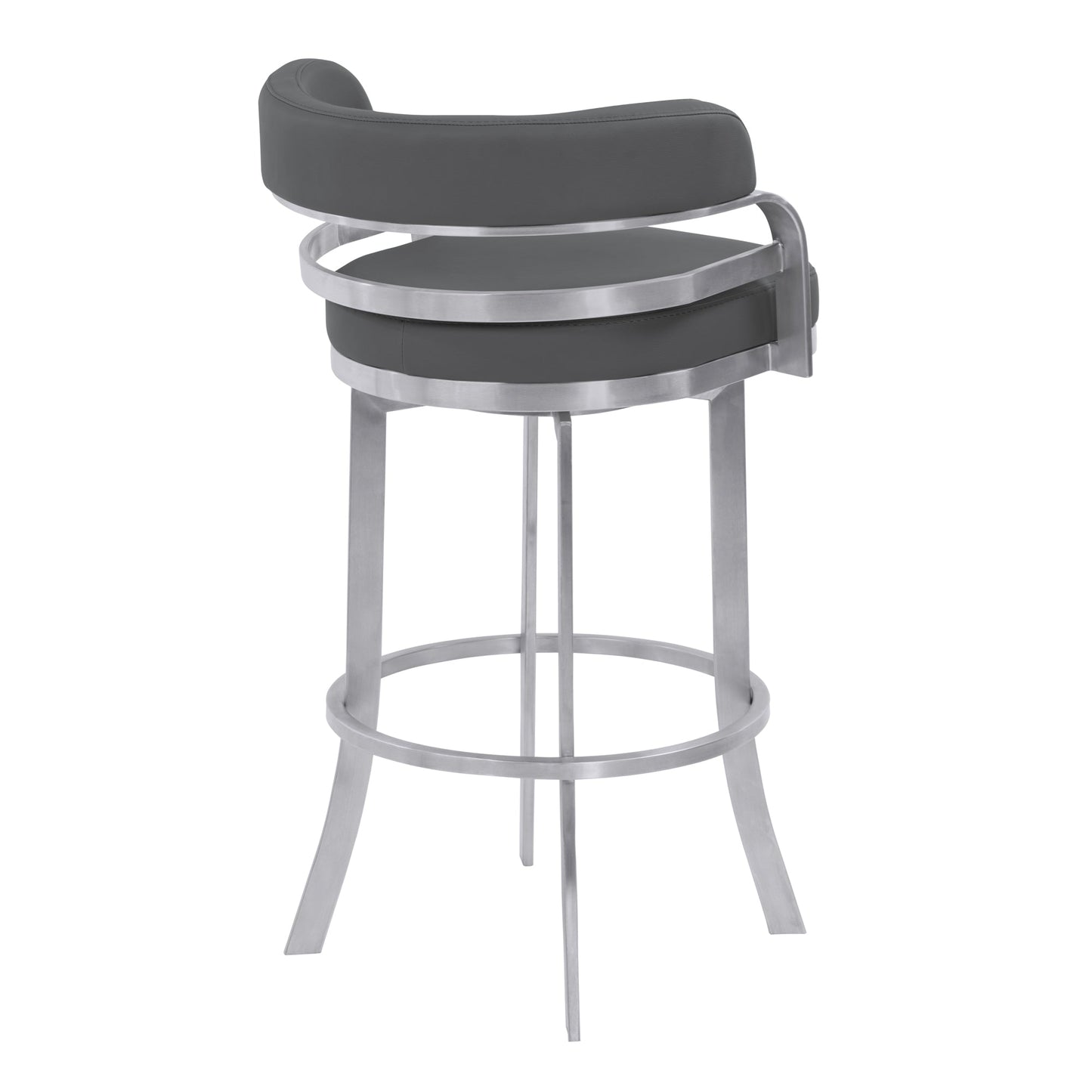 Prinz Counter and Bar Height Swivel Faux Leather Bar Stool with Brushed Stainless Steel